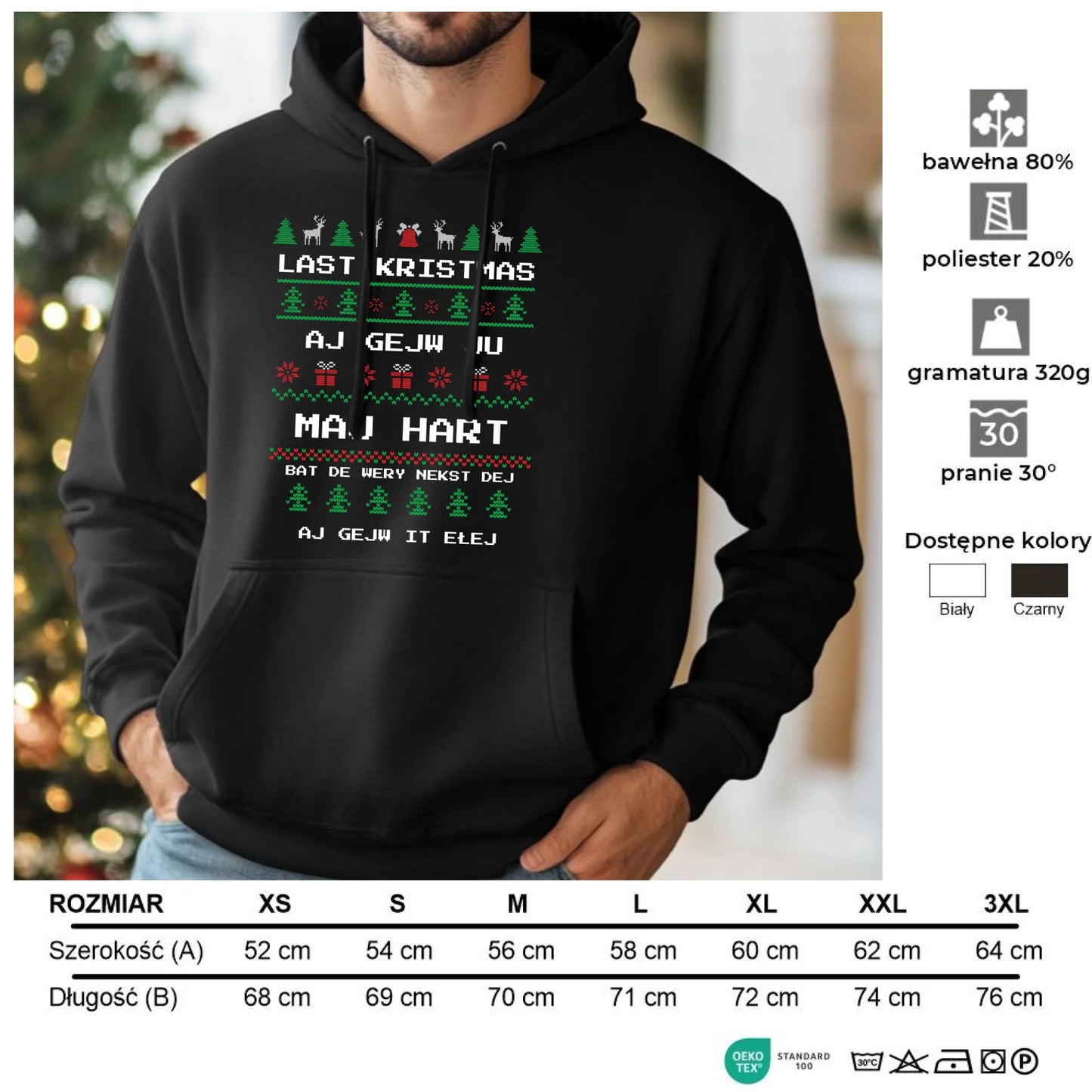 Last kristmas aj gejw ju maj hart | Świąteczna bluza męska z kapturem BN13 - StoryCups.pl