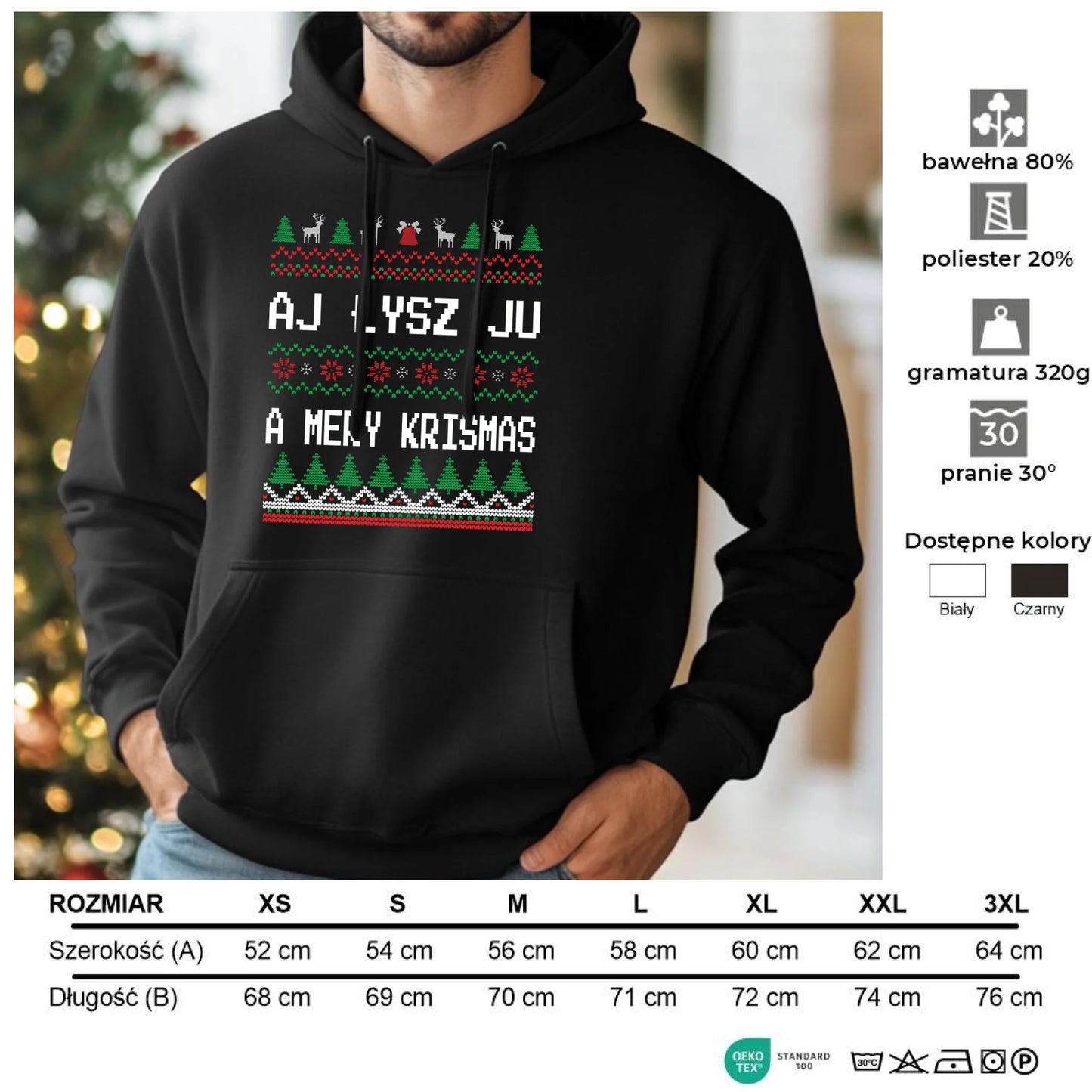 Aj łysz ju a mery krismas | Świąteczna bluza męska z kapturem BN12 - StoryCups.pl