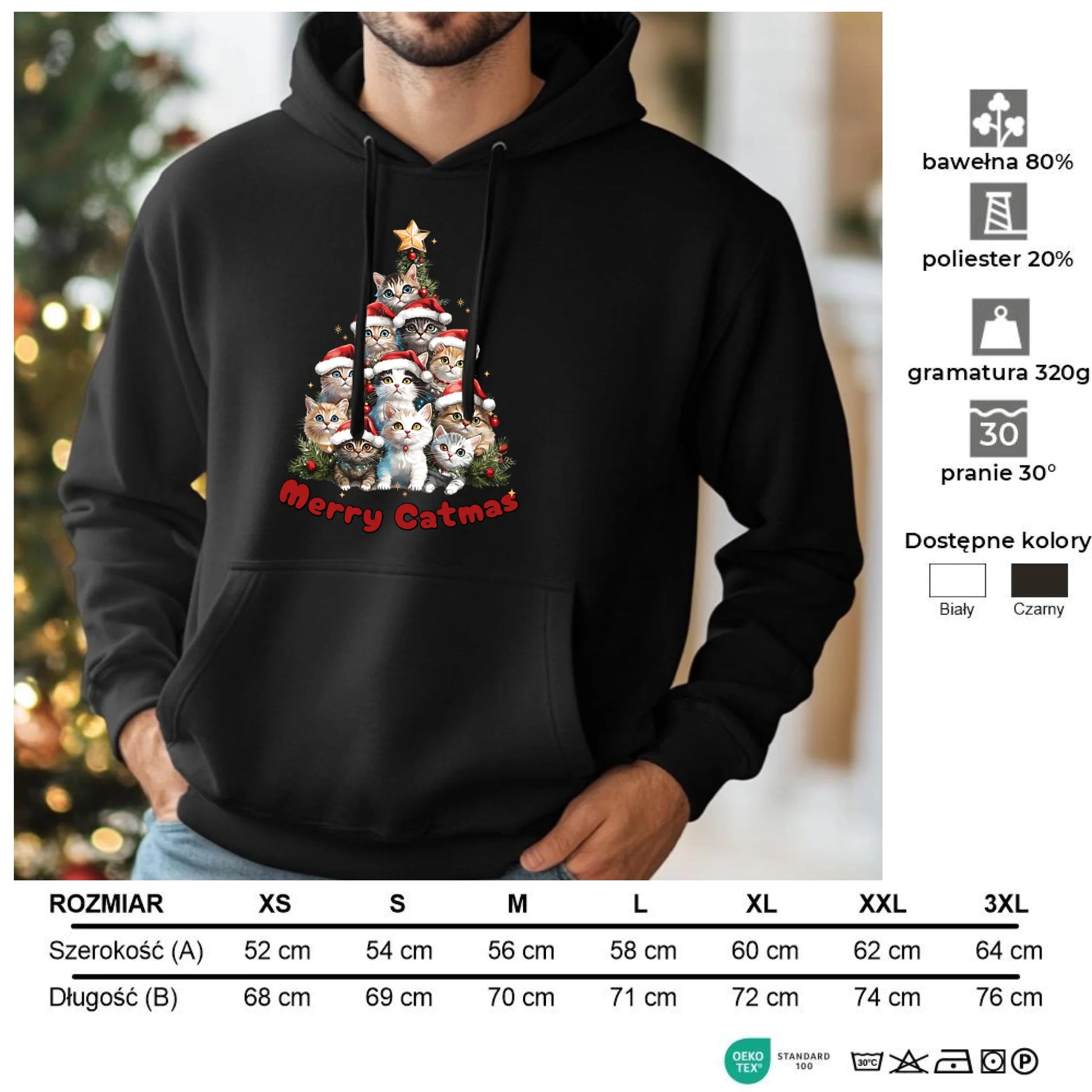 Merry Catmas | Świąteczna bluza męska z kapturem BN20 - StoryCups.pl