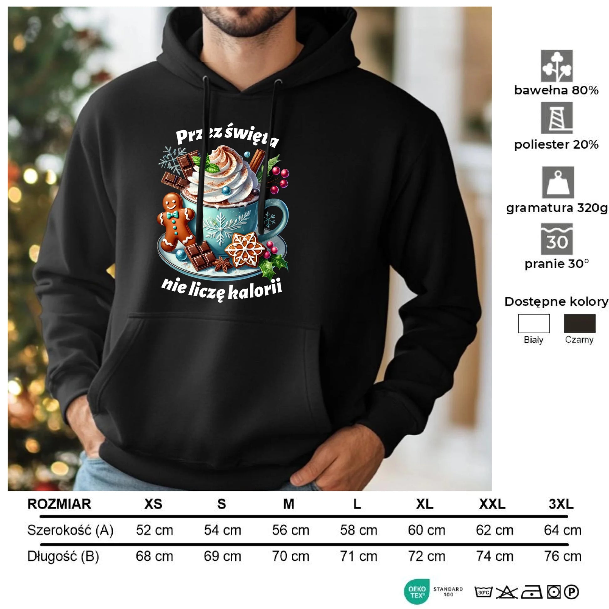 Przez święta nie liczę kalorii | Świąteczna bluza męska z kapturem BN31 - StoryCups.pl