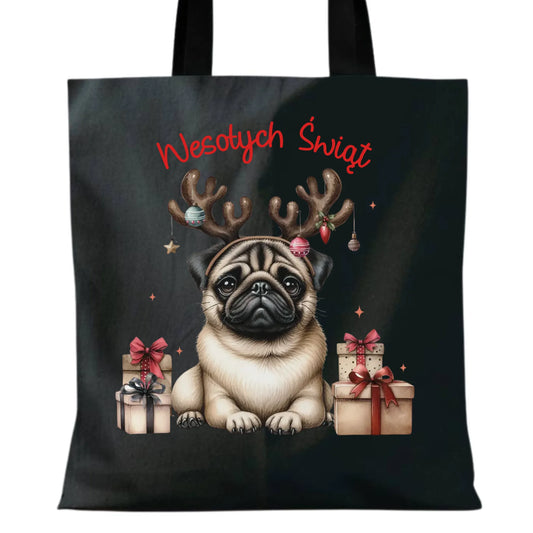 Mops Wesołych Świąt | Świąteczna torba BN91 - StoryCups.pl