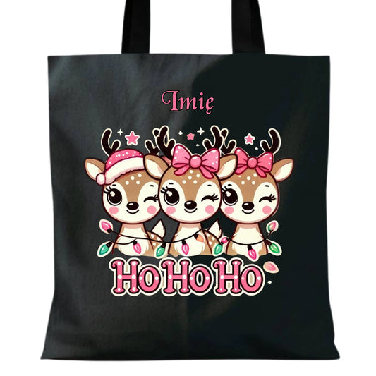 Ho ho ho reniferki | Świąteczna eco torba z imieniem BN49 - StoryCups.pl