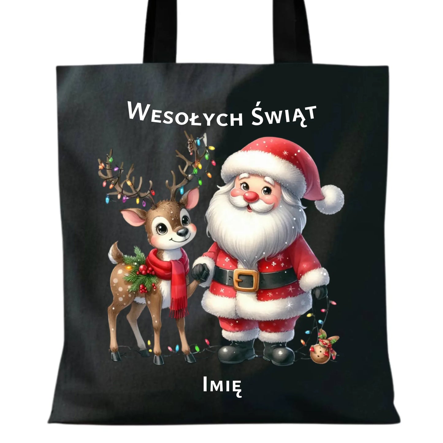 Mikołaj i renifer | Personalizowana świąteczna eco torba BN09 - StoryCups.pl