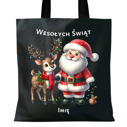 Mikołaj i renifer | Personalizowana świąteczna eco torba BN09 - StoryCups.pl