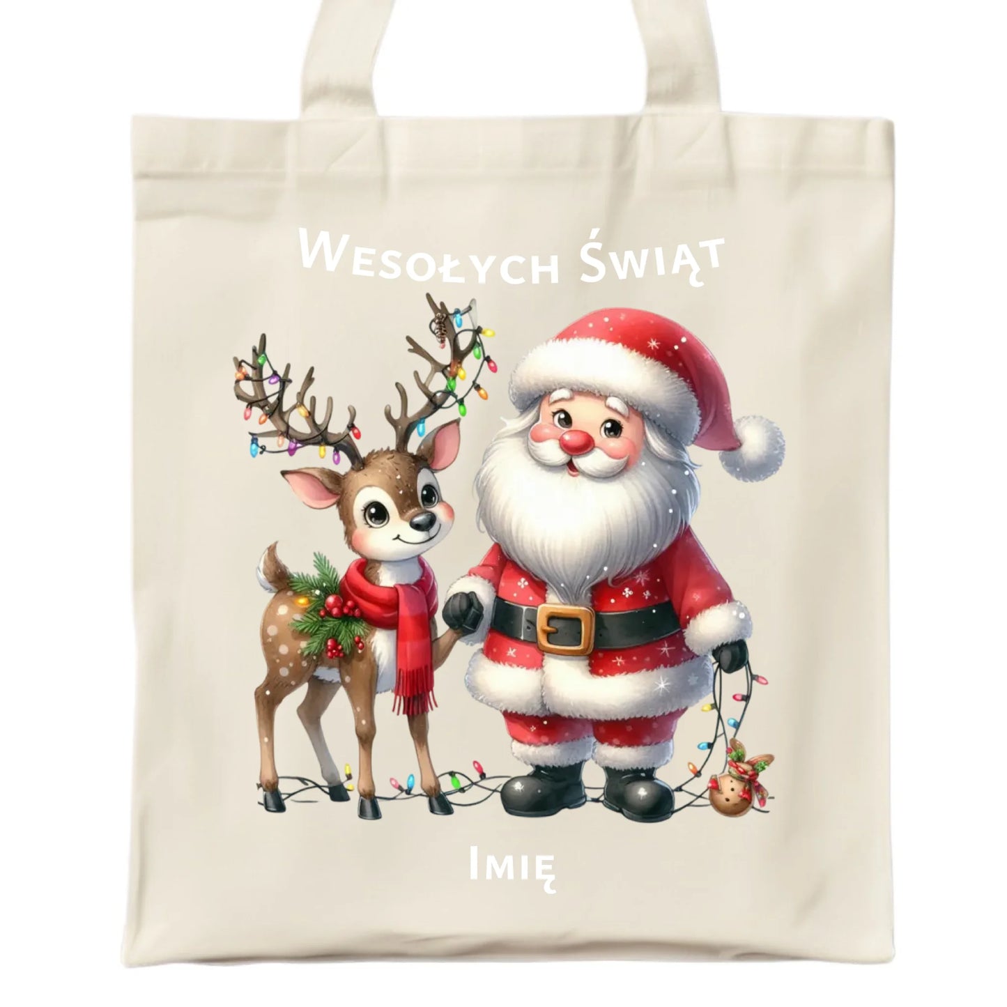 Mikołaj i renifer | Personalizowana świąteczna eco torba BN09 - StoryCups.pl