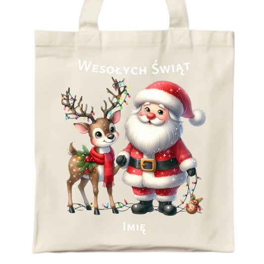 Mikołaj i renifer | Personalizowana świąteczna eco torba BN09 - StoryCups.pl