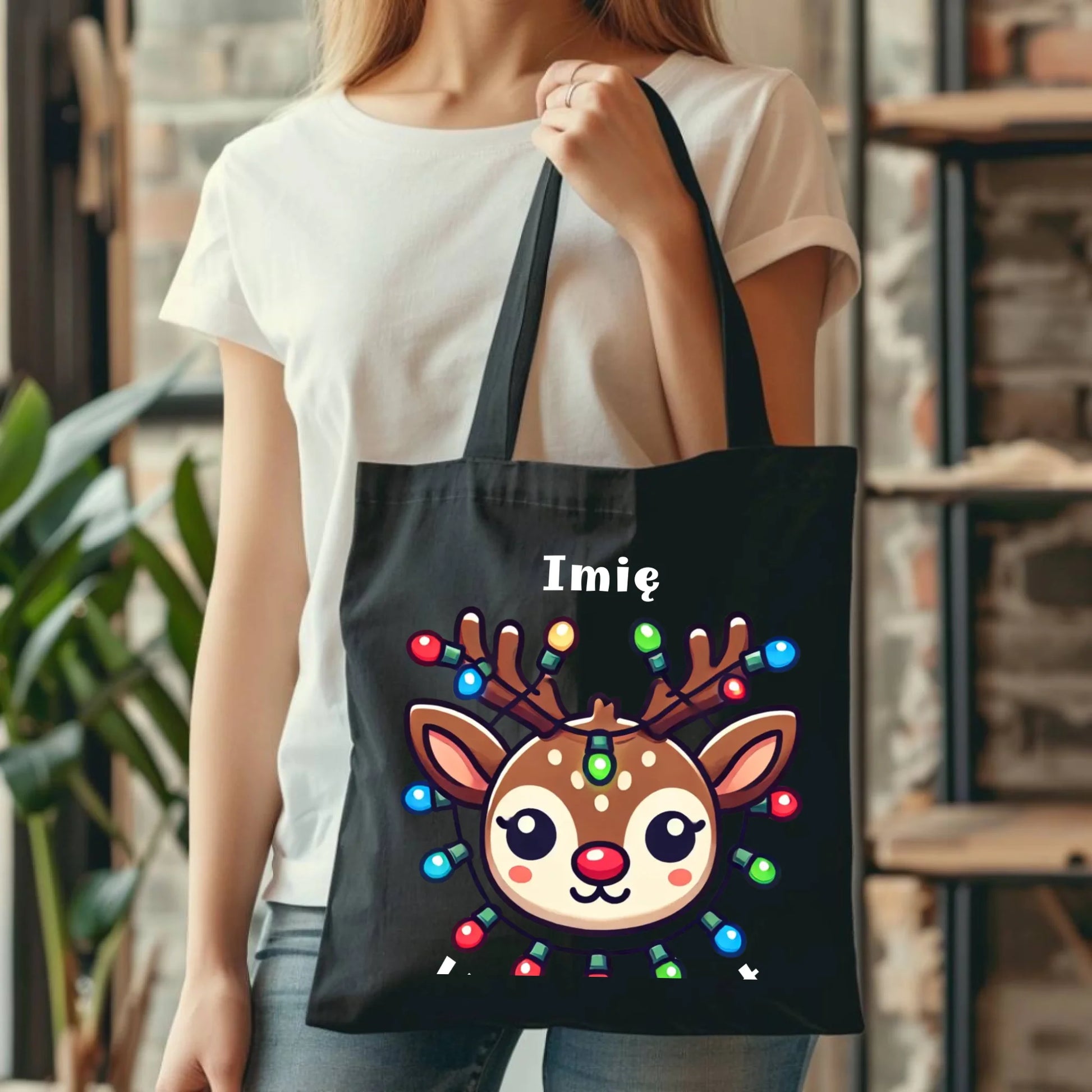 Renifer Wesołych Świąt | Personalizowana torba świąteczna BN72 - StoryCups.pl