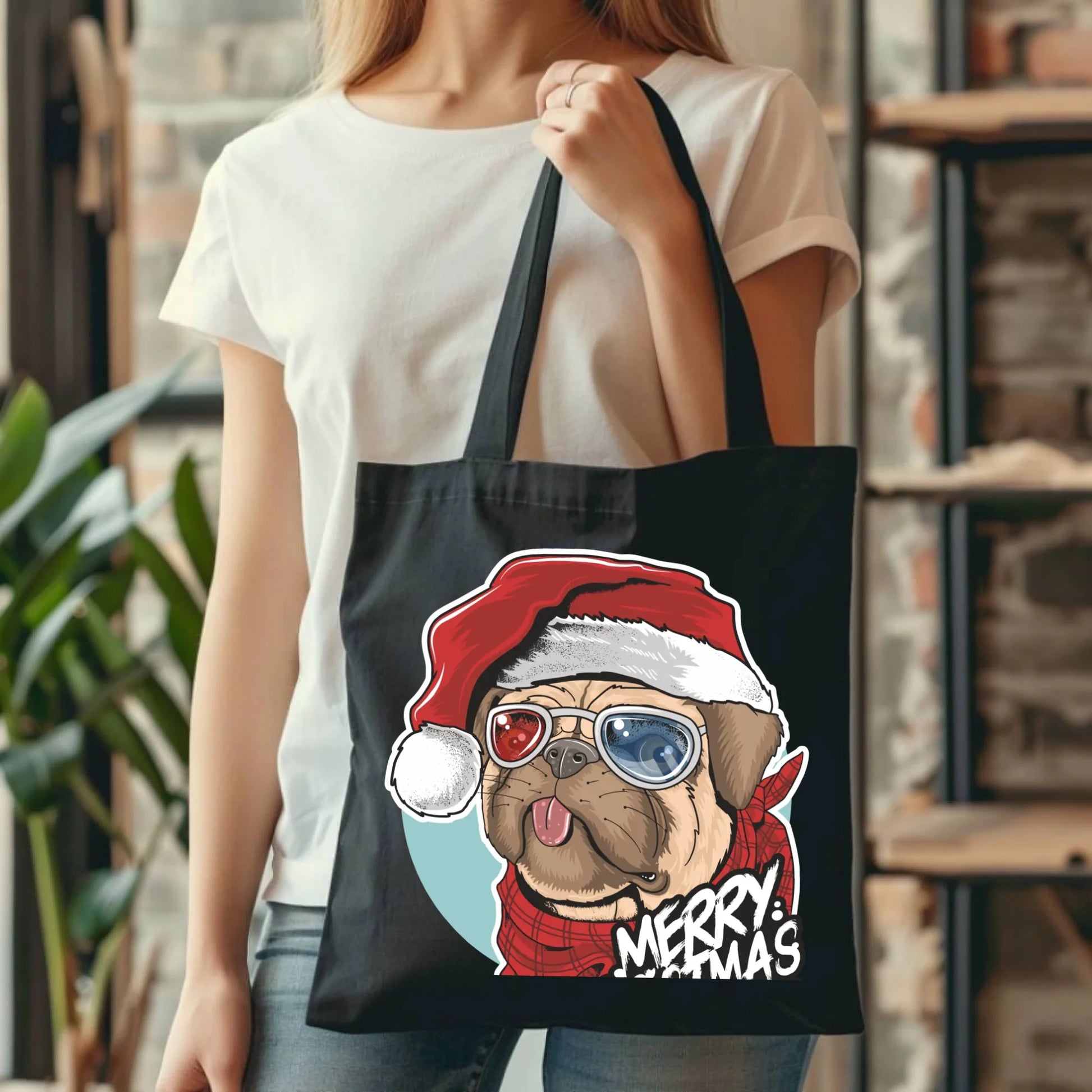 Merry Christmas | Świąteczna torba z mopsem BN62 - StoryCups.pl