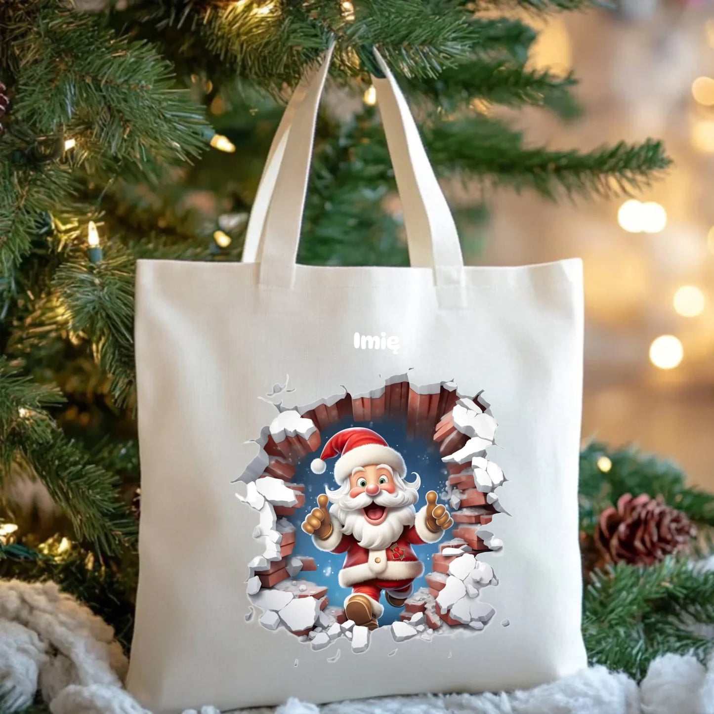 Mikołaj 3D | Personalizowana torba świąteczna BN83 - StoryCups.pl