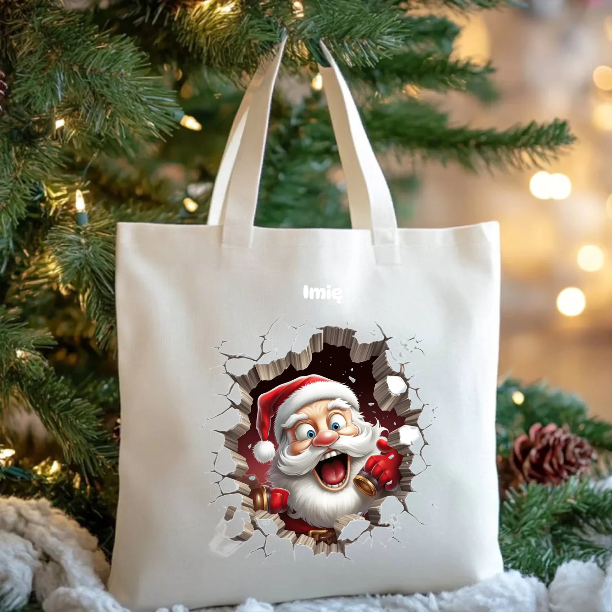 Mikołajek 3D | Personalizowana torba świąteczna BN85 - StoryCups.pl