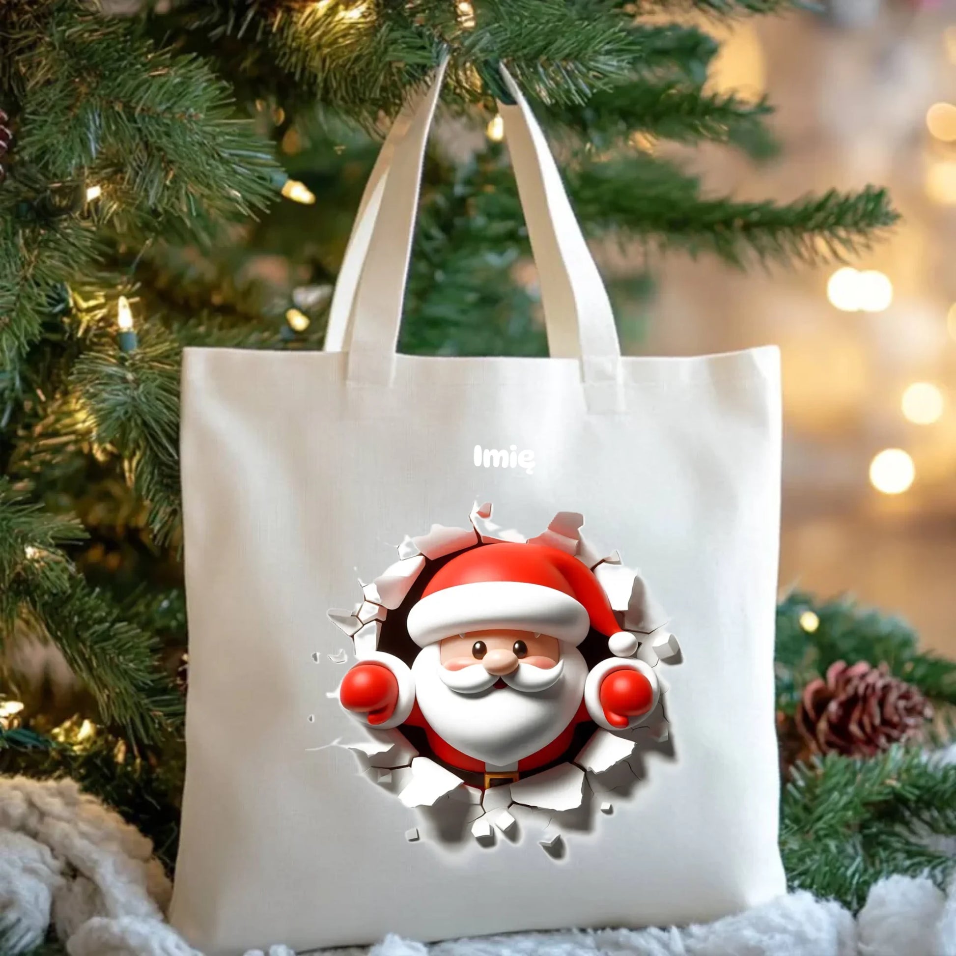 Mikołaj 3D | Personalizowana torba świąteczna BN80 - StoryCups.pl