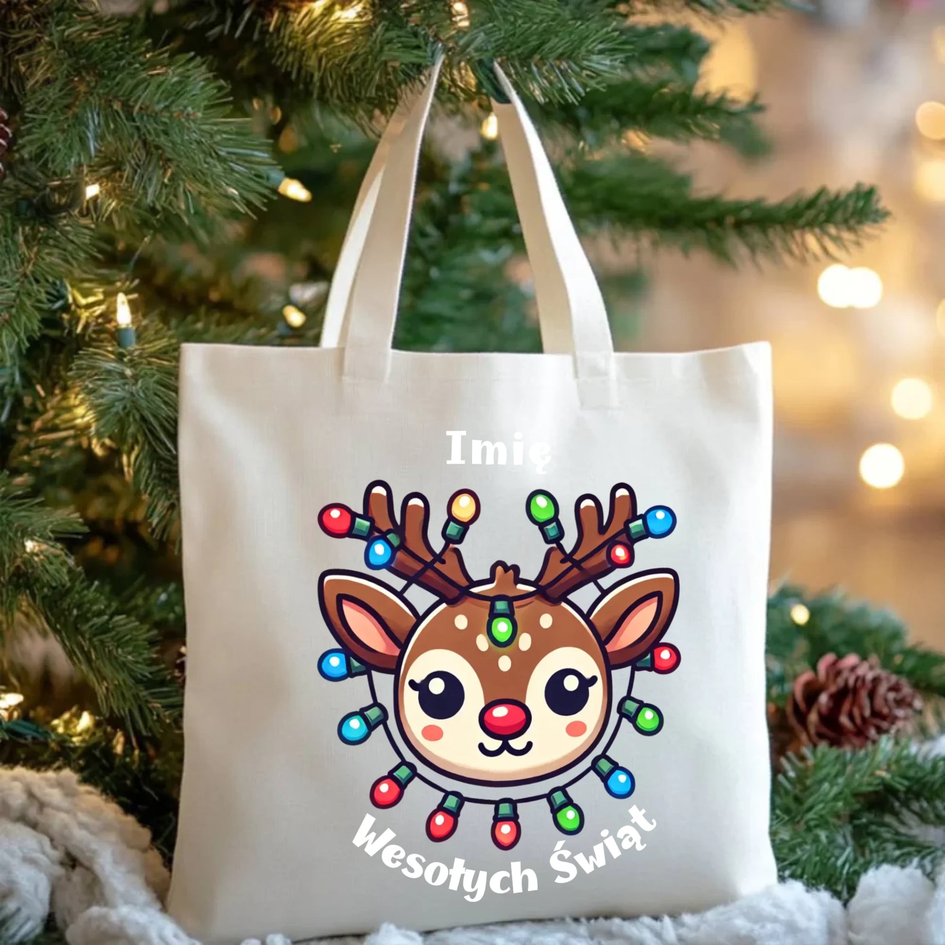 Renifer Wesołych Świąt | Personalizowana torba świąteczna BN72 - StoryCups.pl