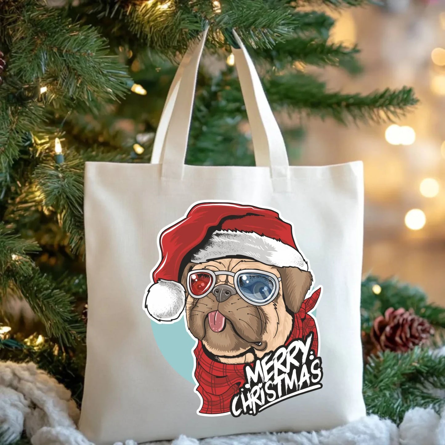 Merry Christmas | Świąteczna torba z mopsem BN62 - StoryCups.pl