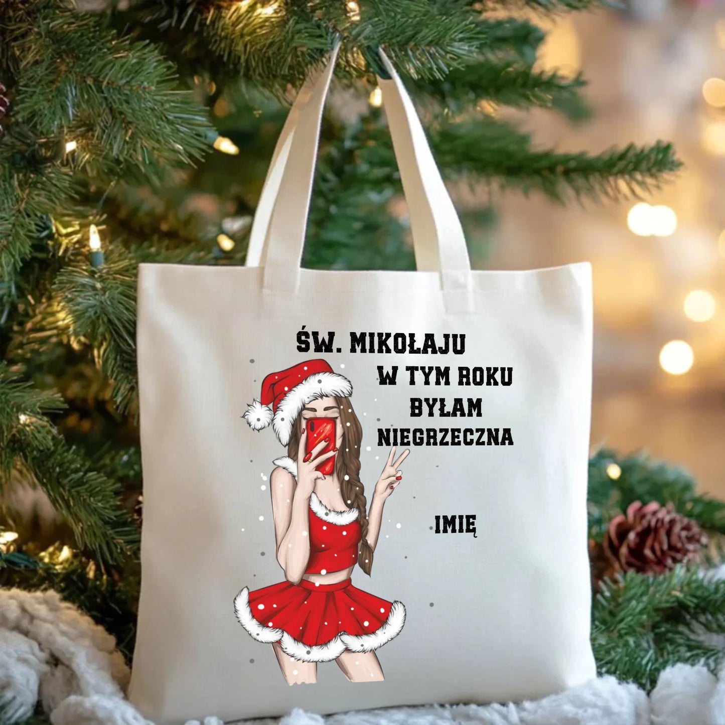 W tym roku byłam niegrzeczna | Personalizowana eco torba świąteczna BN21 - StoryCups.pl