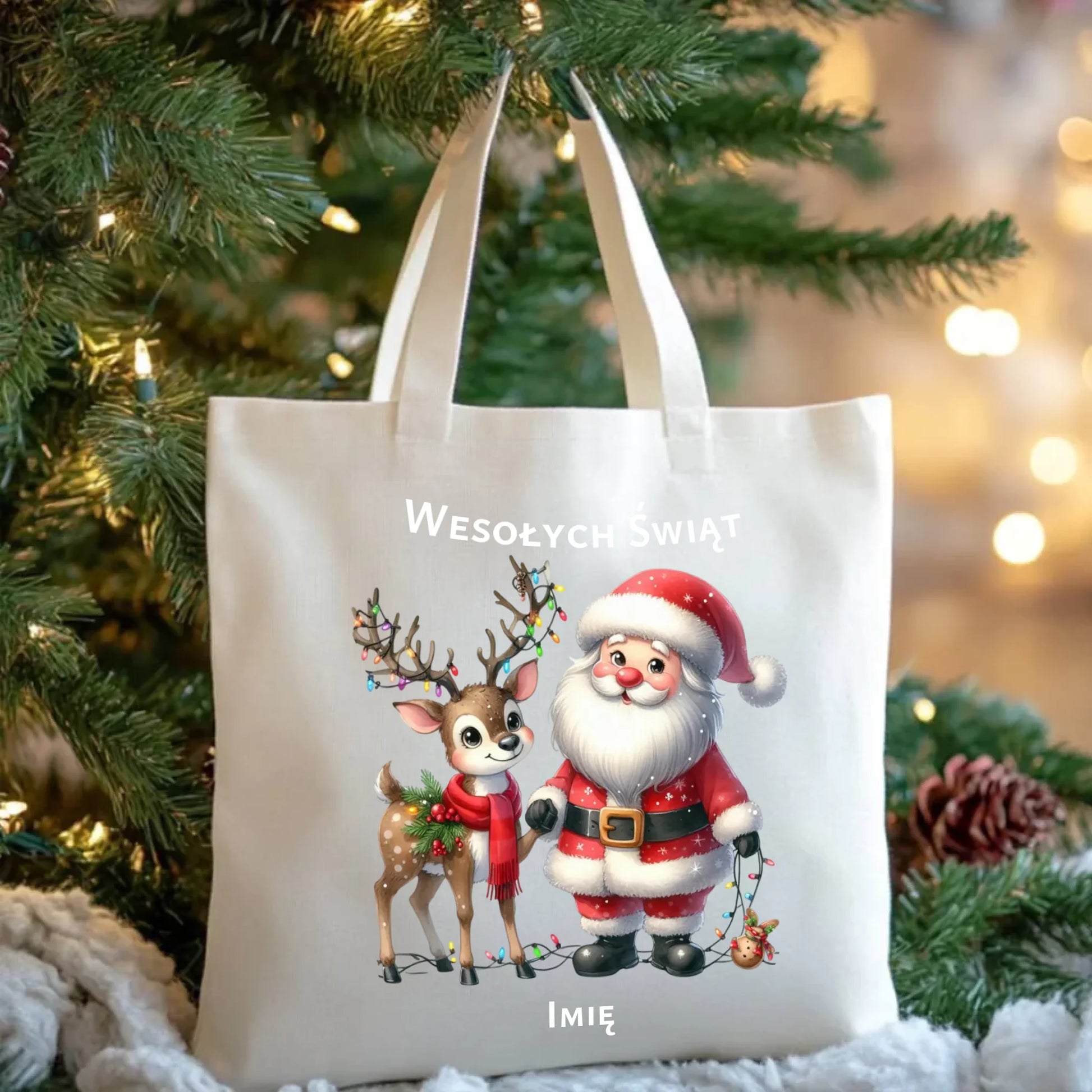Mikołaj i renifer | Personalizowana świąteczna eco torba BN09 - StoryCups.pl
