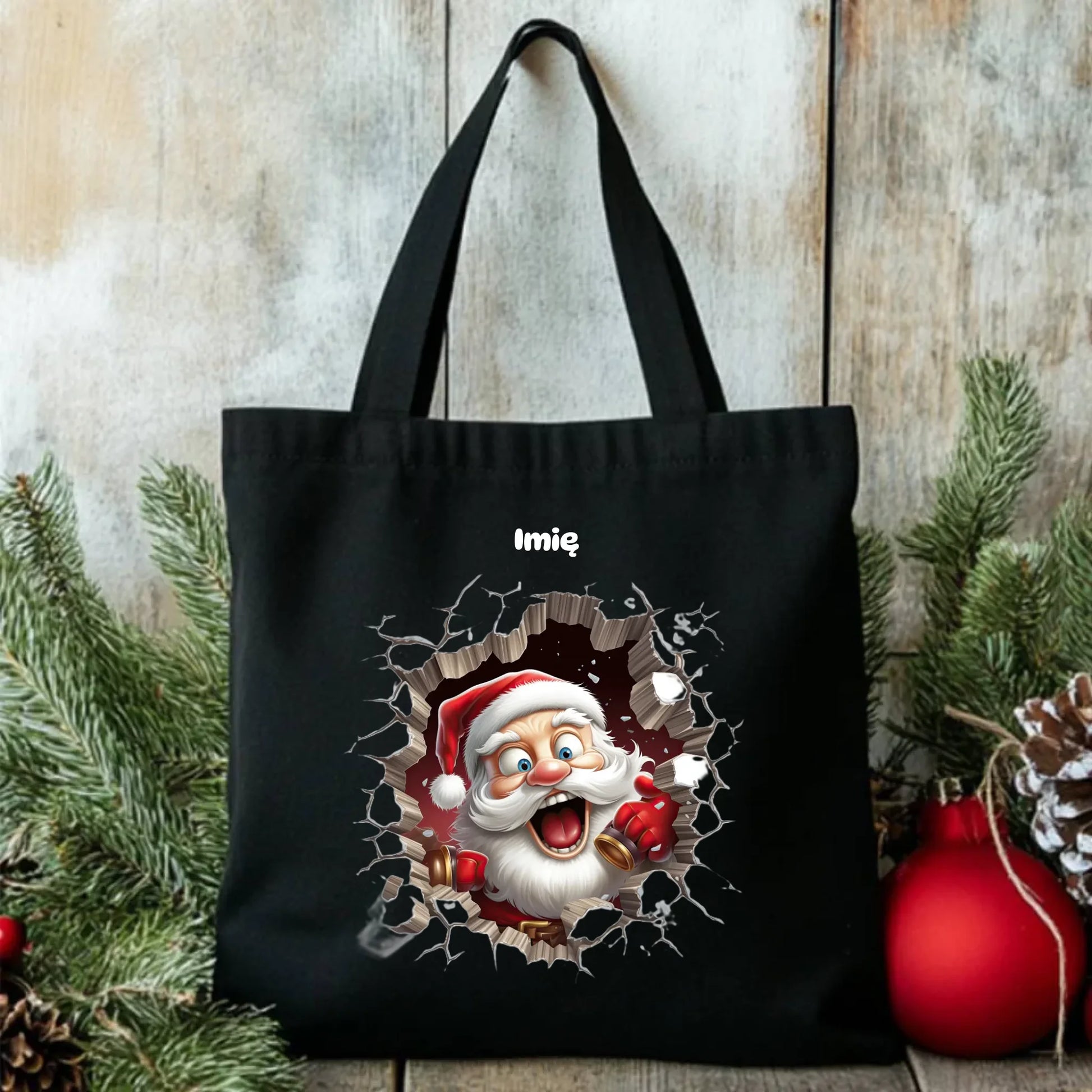 Mikołajek 3D | Personalizowana torba świąteczna BN85 - StoryCups.pl