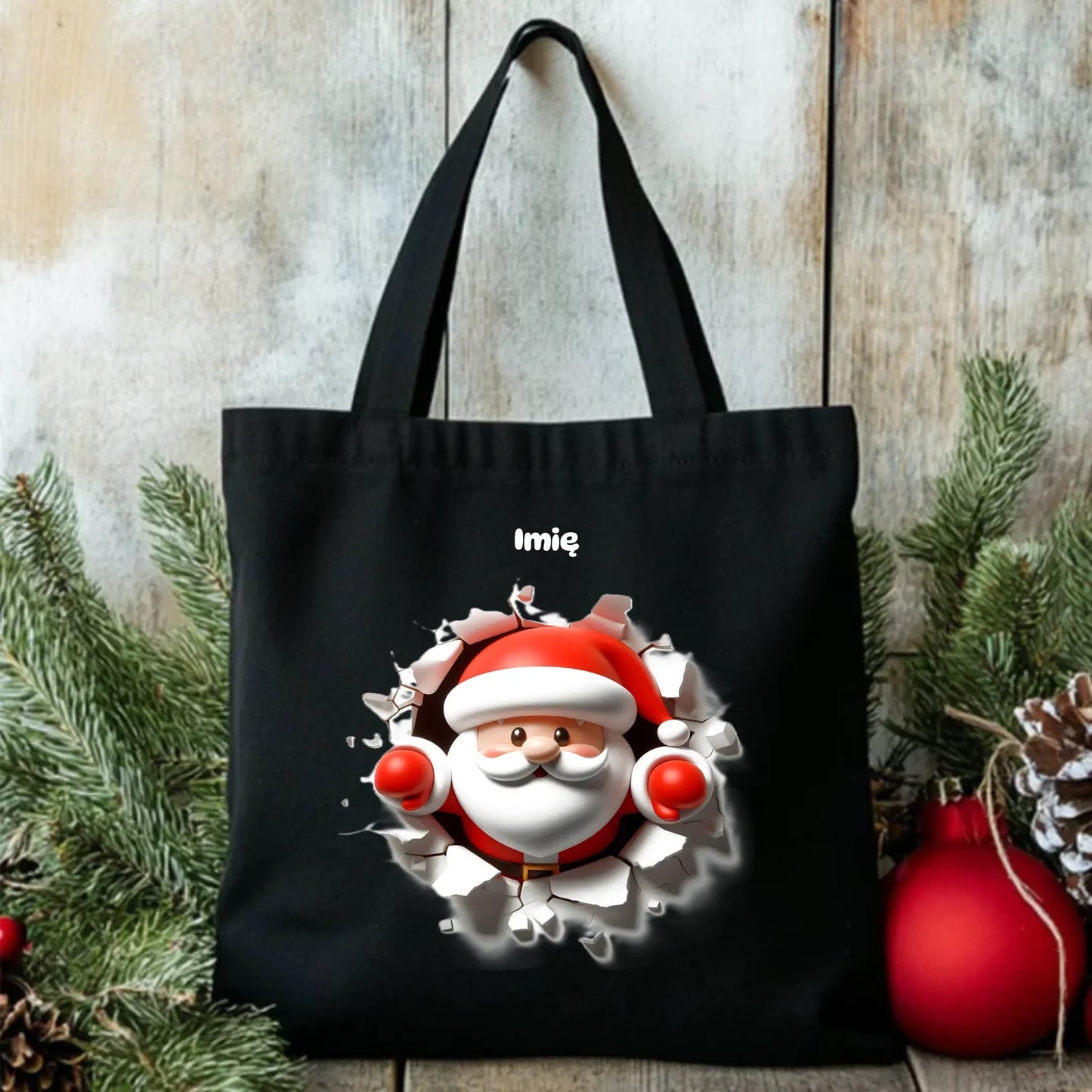 Mikołaj 3D | Personalizowana torba świąteczna BN80 - StoryCups.pl