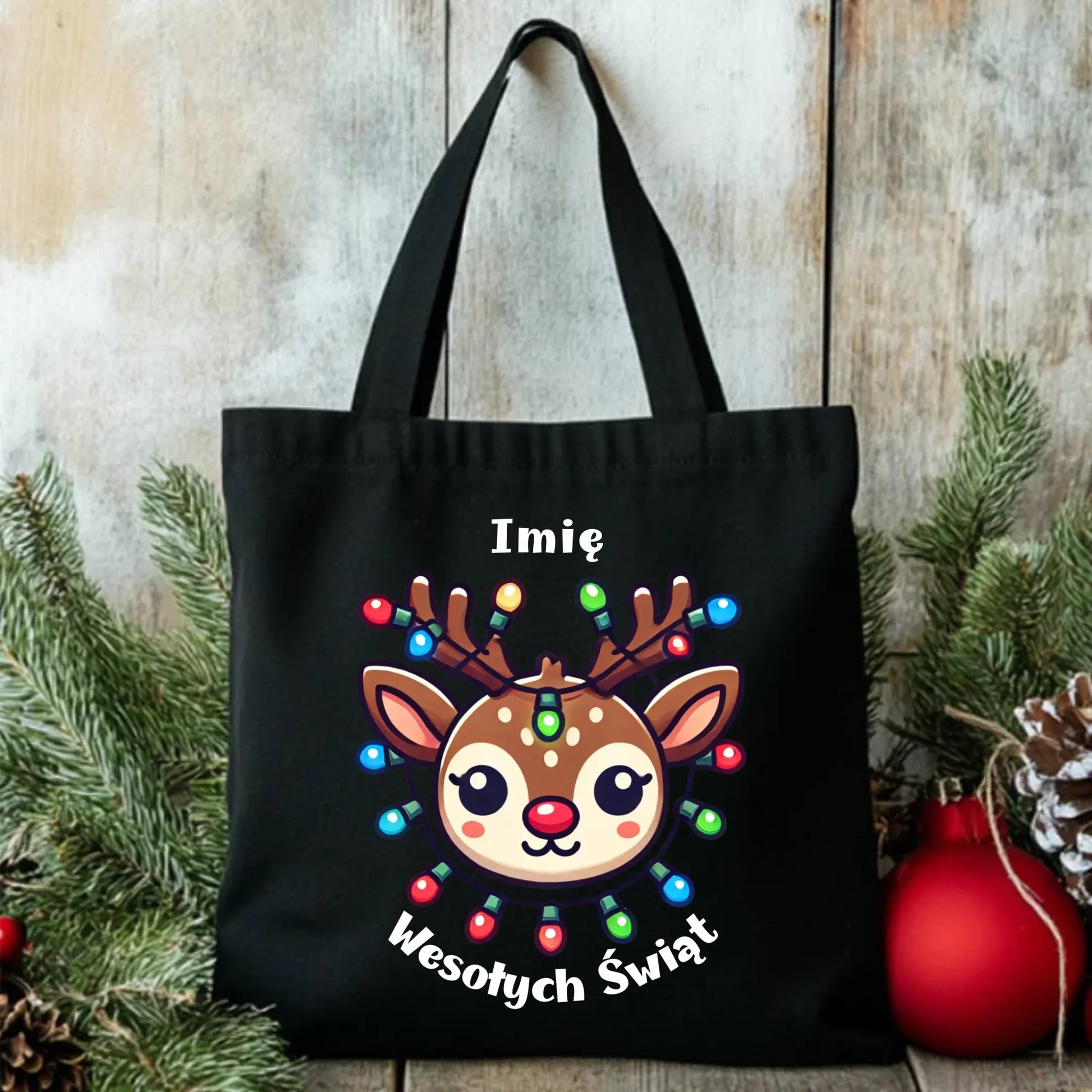 Renifer Wesołych Świąt | Personalizowana torba świąteczna BN72 - StoryCups.pl