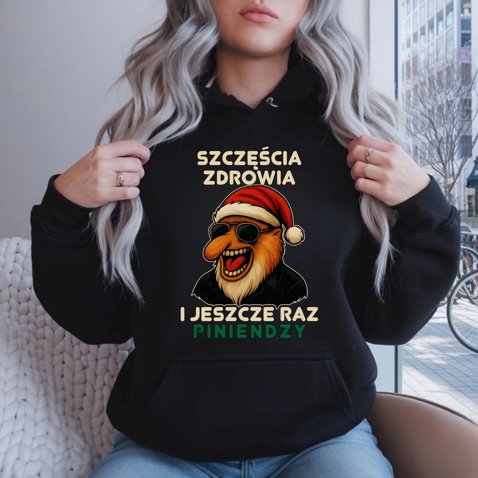 Bluza damska z kapturem świąteczna - Janusz Nosacz - I jeszcze raz piniendzy BN111 - StoryCups.pl