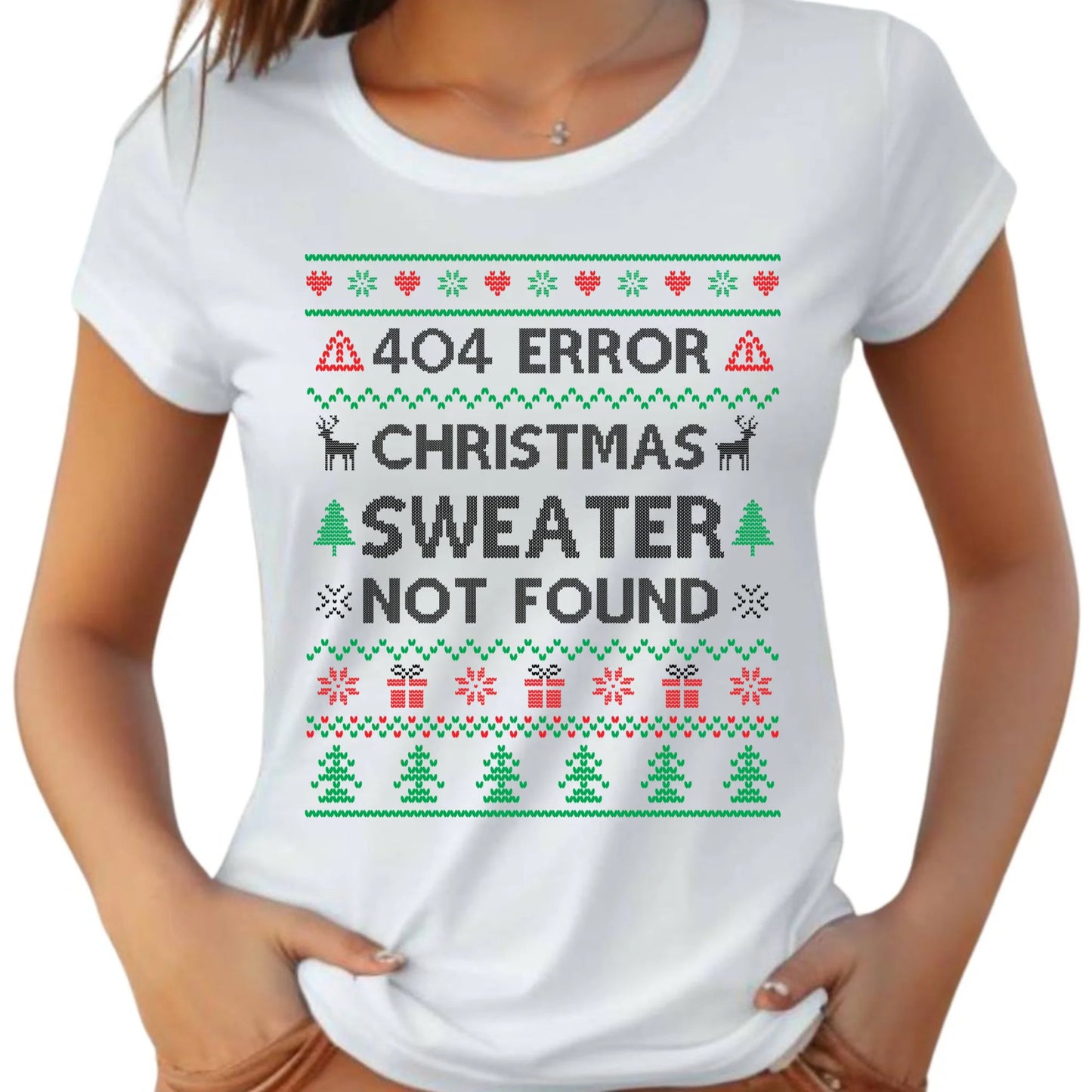 Koszulka damska świąteczna - Error 404 Christmas sweater not found BN107 - StoryCups.pl