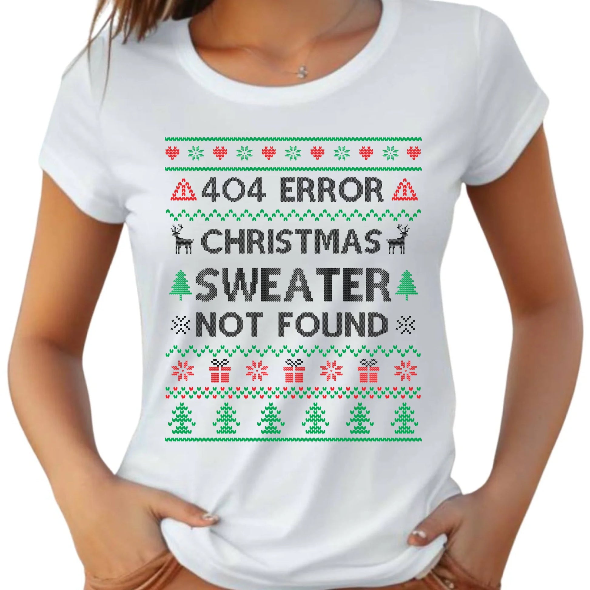 Koszulka damska świąteczna - Error 404 Christmas sweater not found BN107 - StoryCups.pl