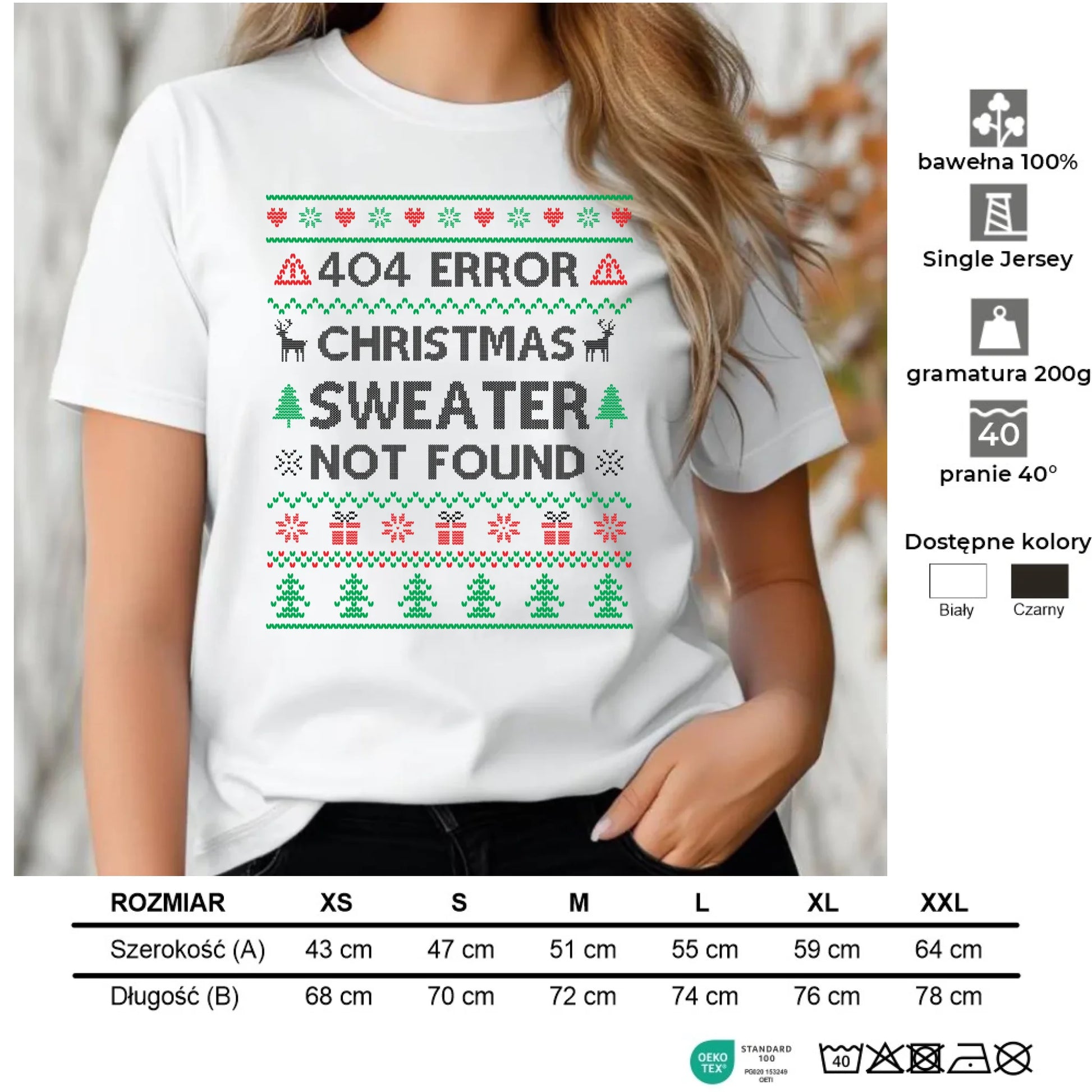 Koszulka damska świąteczna - Error 404 Christmas sweater not found BN107 - StoryCups.pl