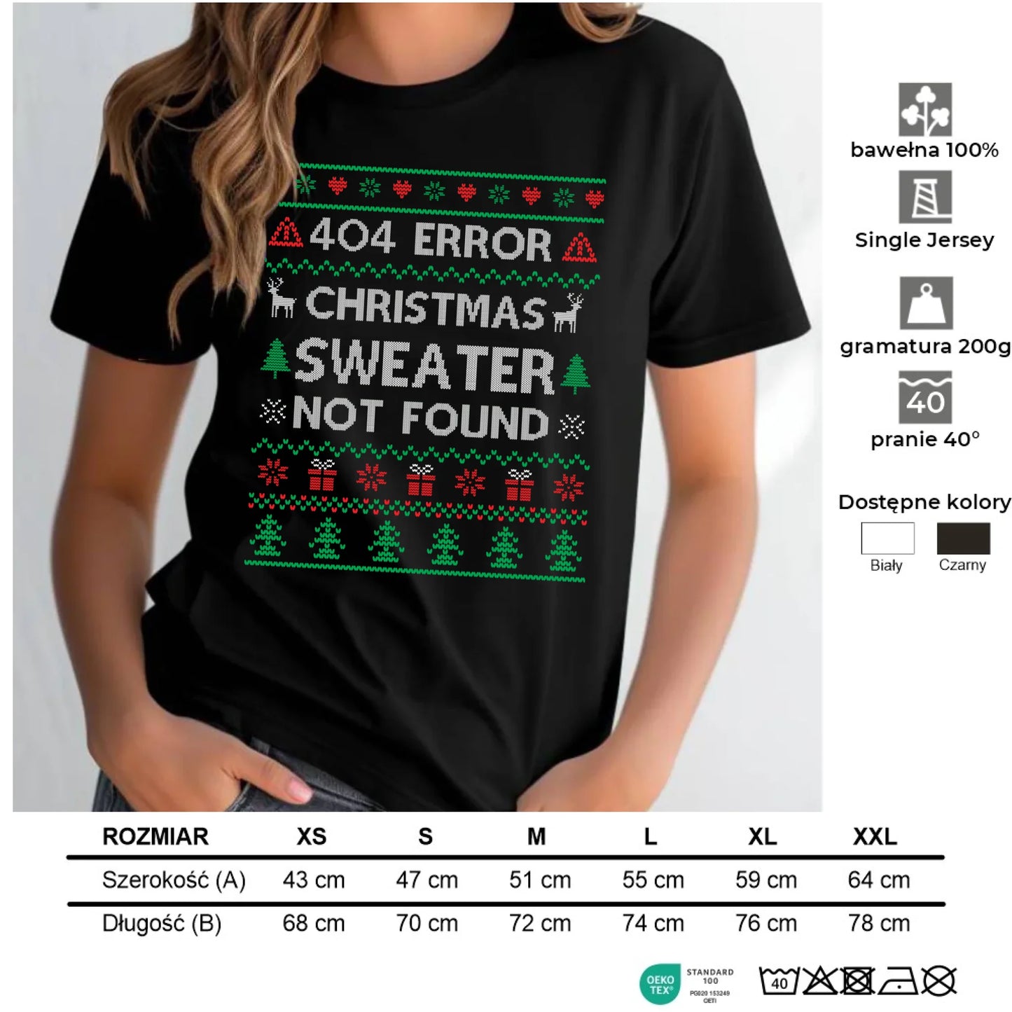 Koszulka damska świąteczna - Error 404 Christmas sweater not found BN107 - StoryCups.pl