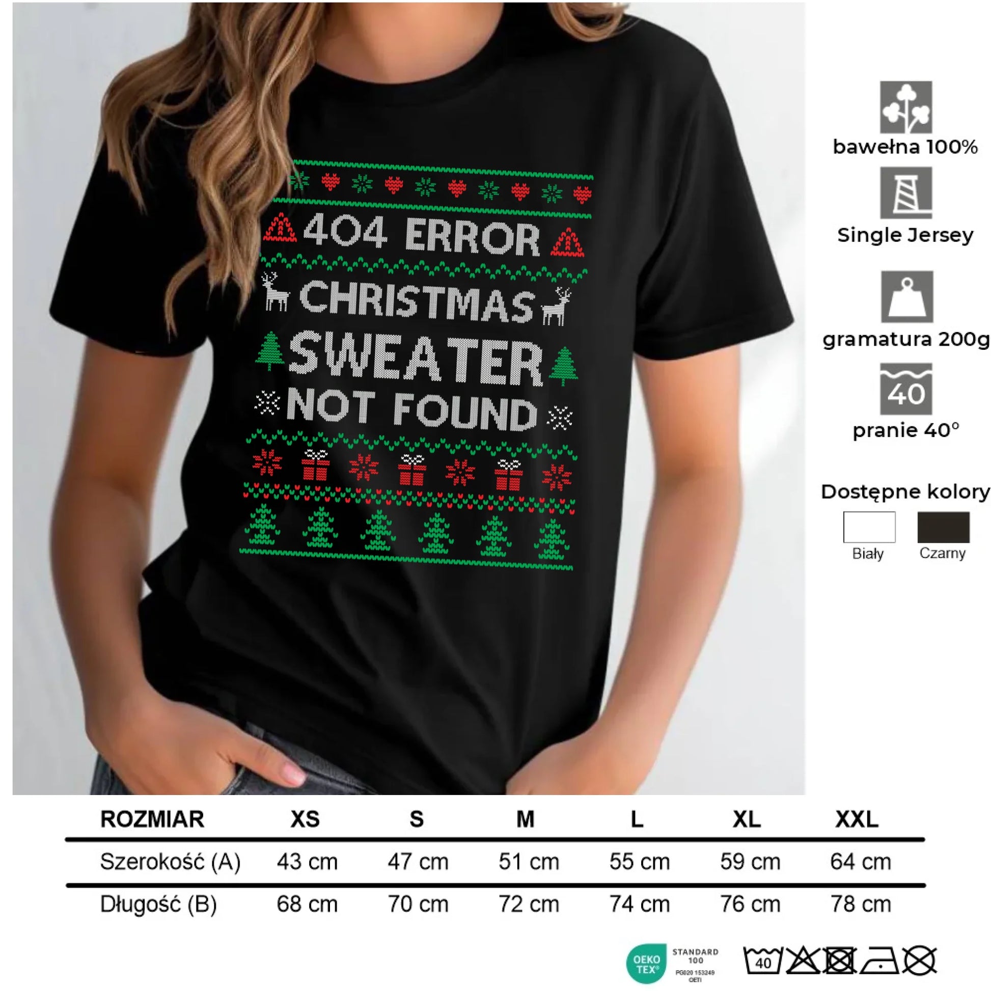 Koszulka damska świąteczna - Error 404 Christmas sweater not found BN107 - StoryCups.pl