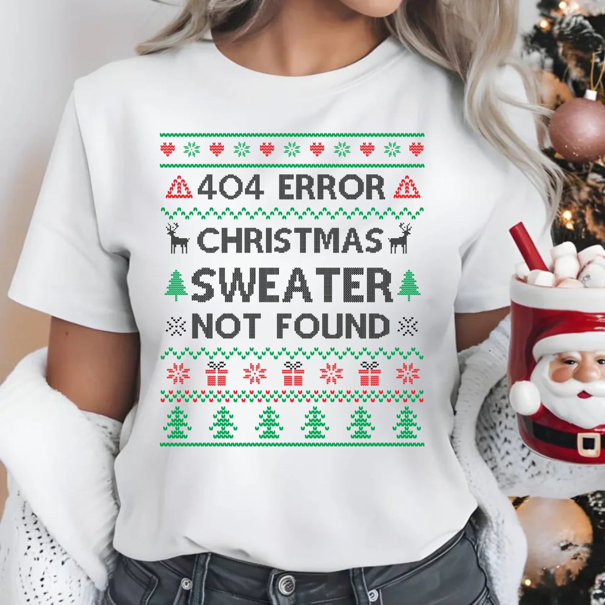 Koszulka damska świąteczna - Error 404 Christmas sweater not found BN107 - StoryCups.pl