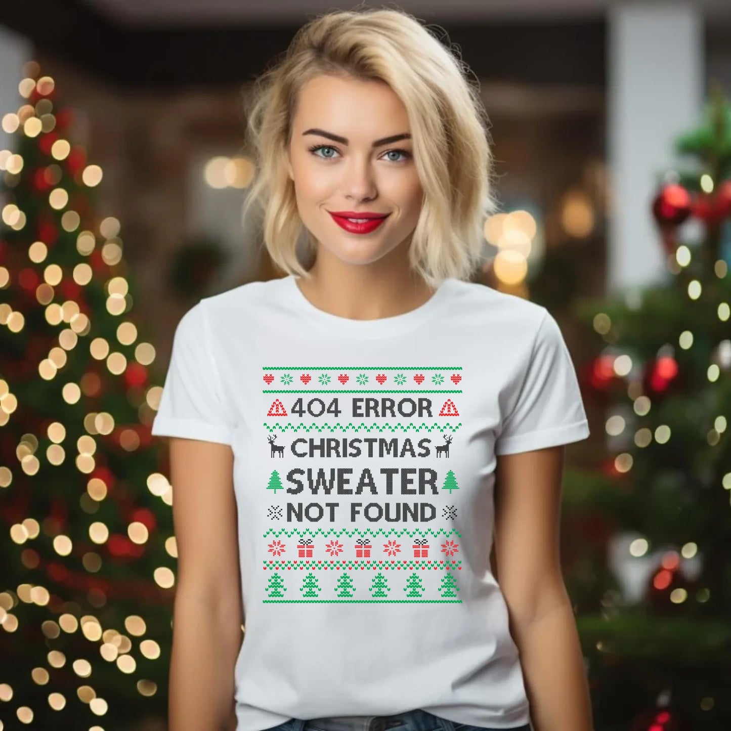 Koszulka damska świąteczna - Error 404 Christmas sweater not found BN107 - StoryCups.pl