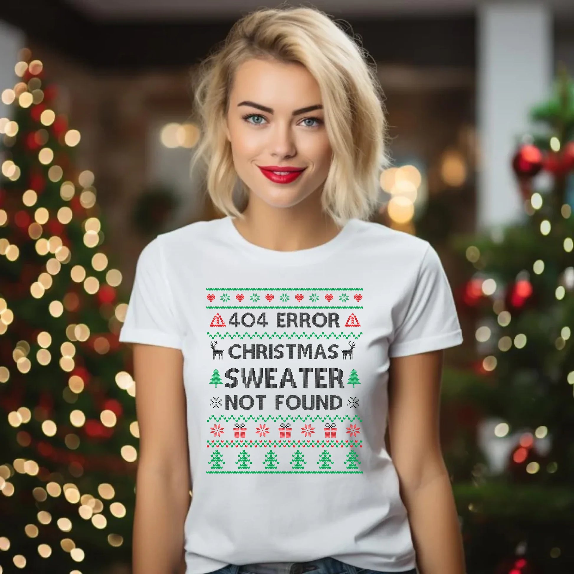 Koszulka damska świąteczna - Error 404 Christmas sweater not found BN107 - StoryCups.pl