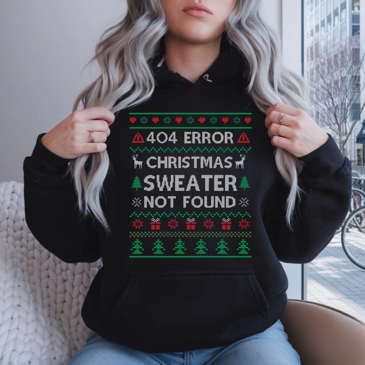 Bluza męska z kapturem świąteczna - Error 404 Christmas sweater not found BN107 - StoryCups.pl