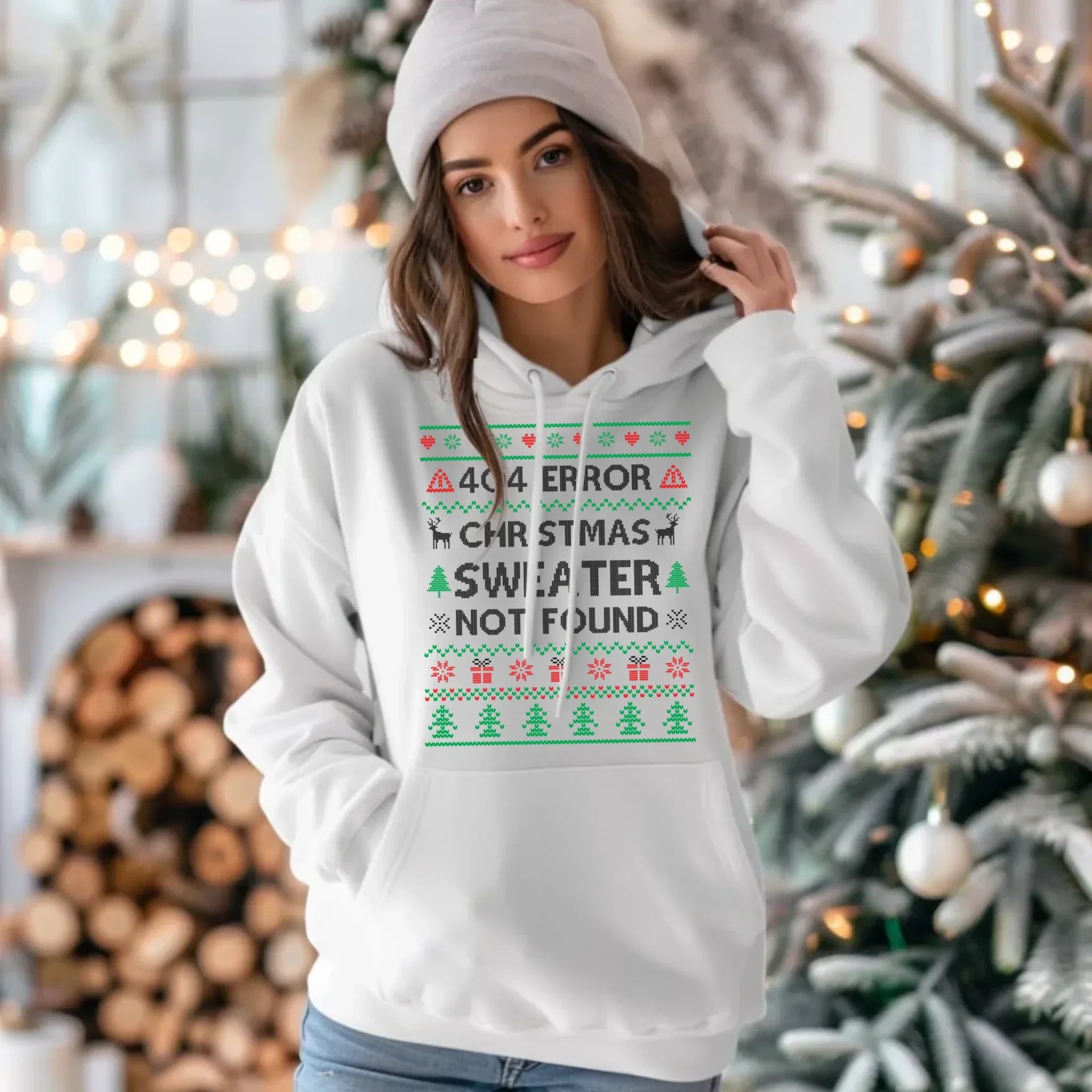 Bluza męska z kapturem świąteczna - Error 404 Christmas sweater not found BN107 - StoryCups.pl