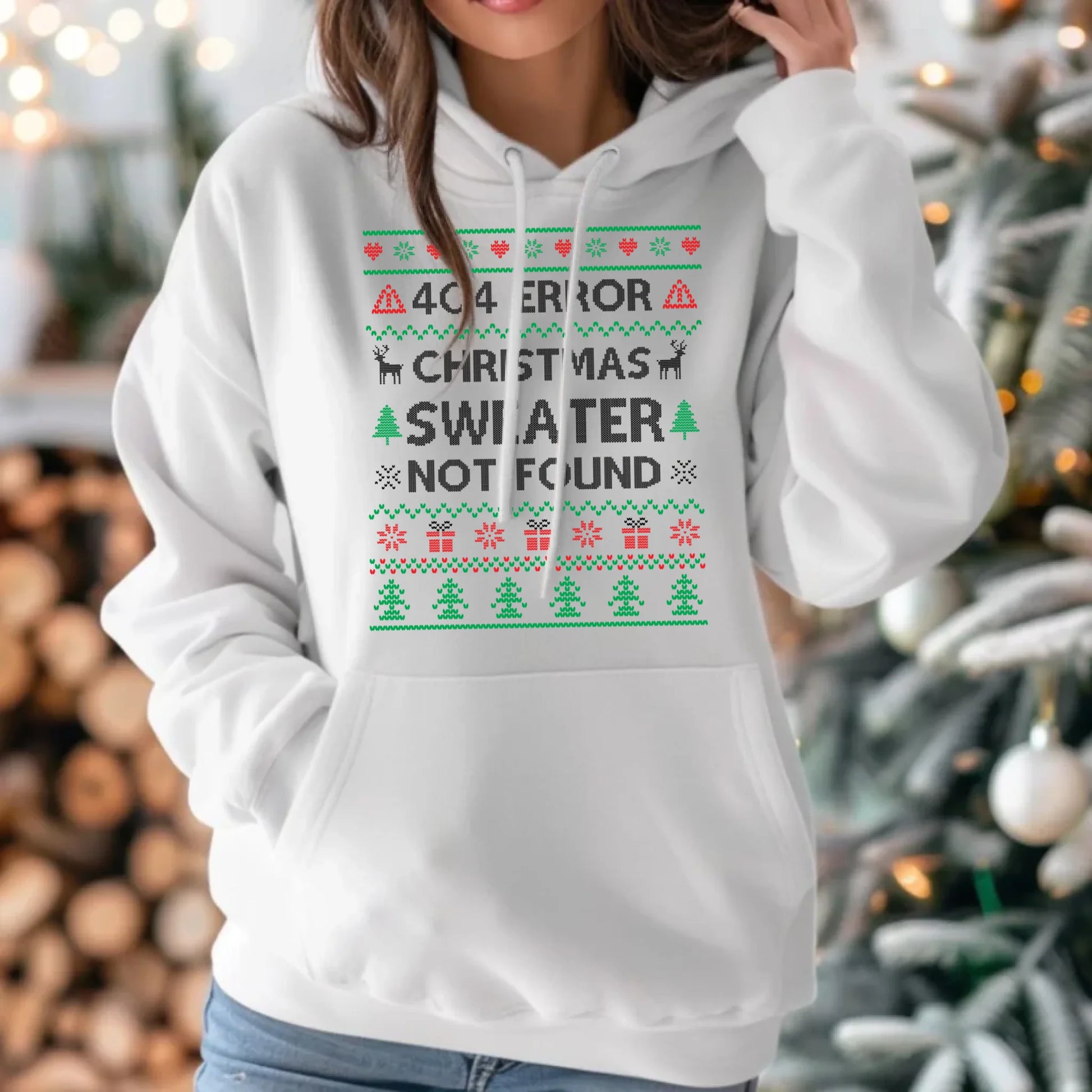 Bluza męska z kapturem świąteczna - Error 404 Christmas sweater not found BN107 - StoryCups.pl