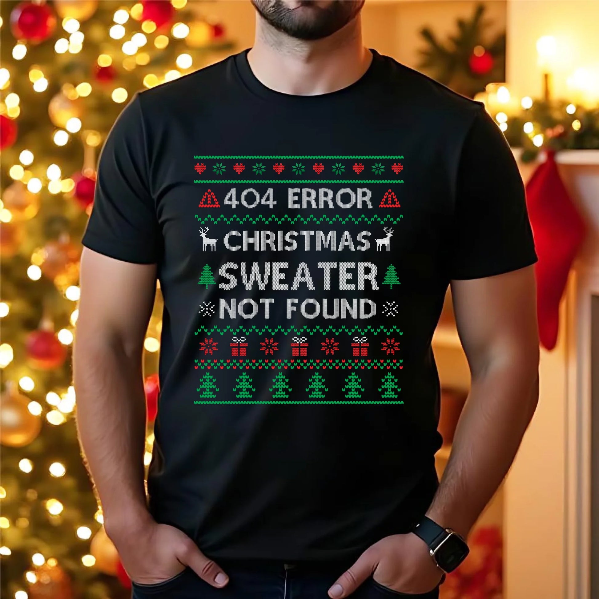 Koszulka męska świąteczna - Error 404 Christmas sweater not found BN107 - StoryCups.pl
