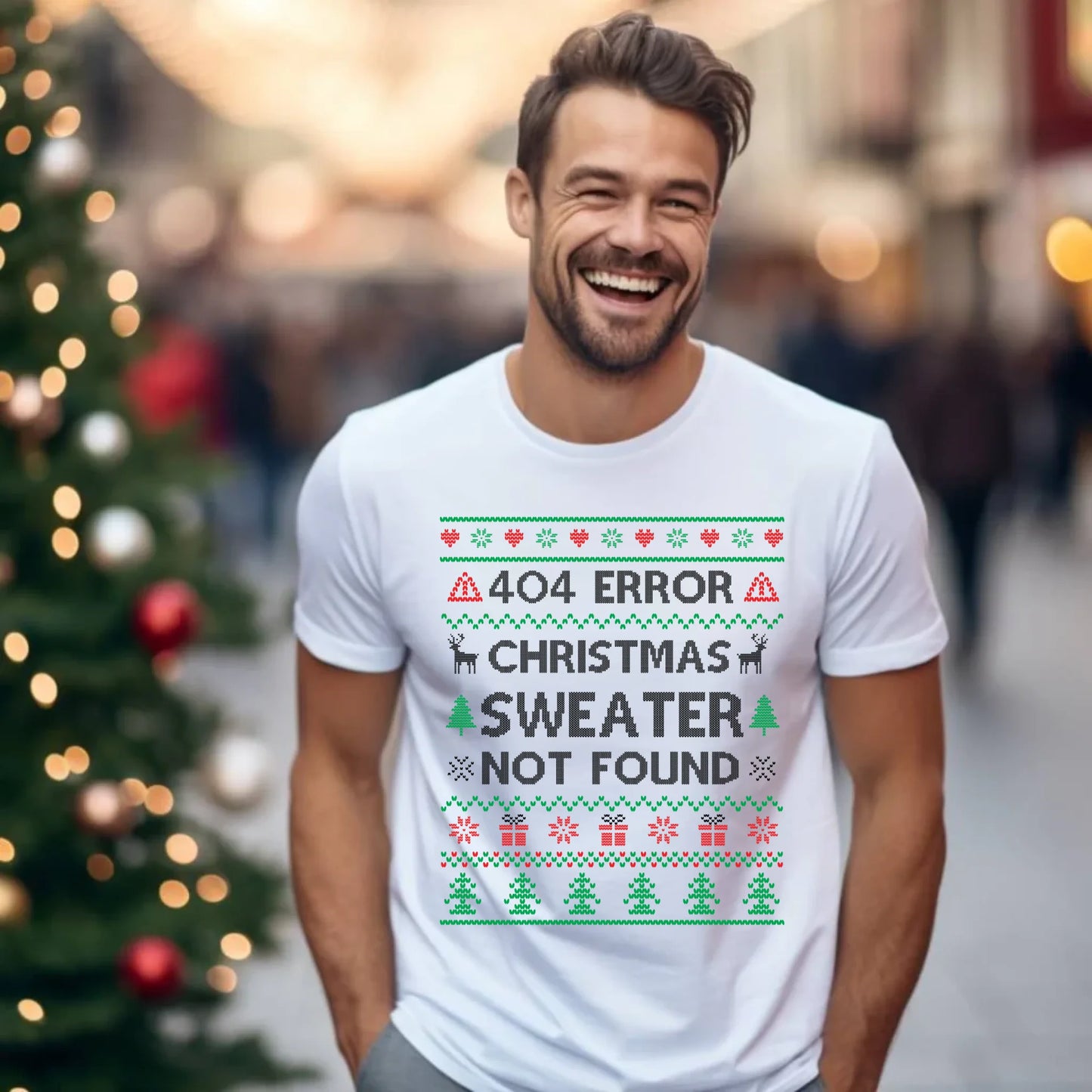 Koszulka męska świąteczna - Error 404 Christmas sweater not found BN107 - StoryCups.pl