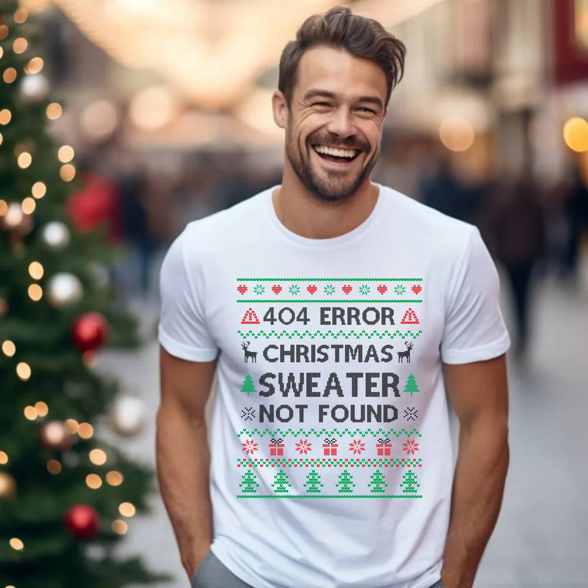 Koszulka męska świąteczna - Error 404 Christmas sweater not found BN107 - StoryCups.pl