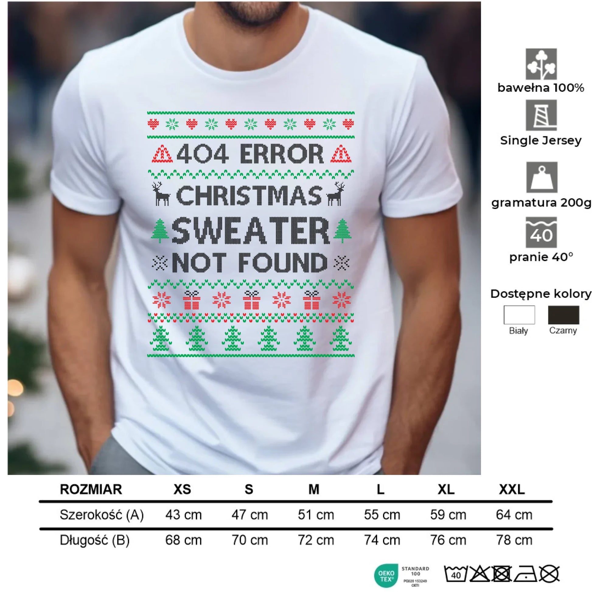 Koszulka męska świąteczna - Error 404 Christmas sweater not found BN107 - StoryCups.pl