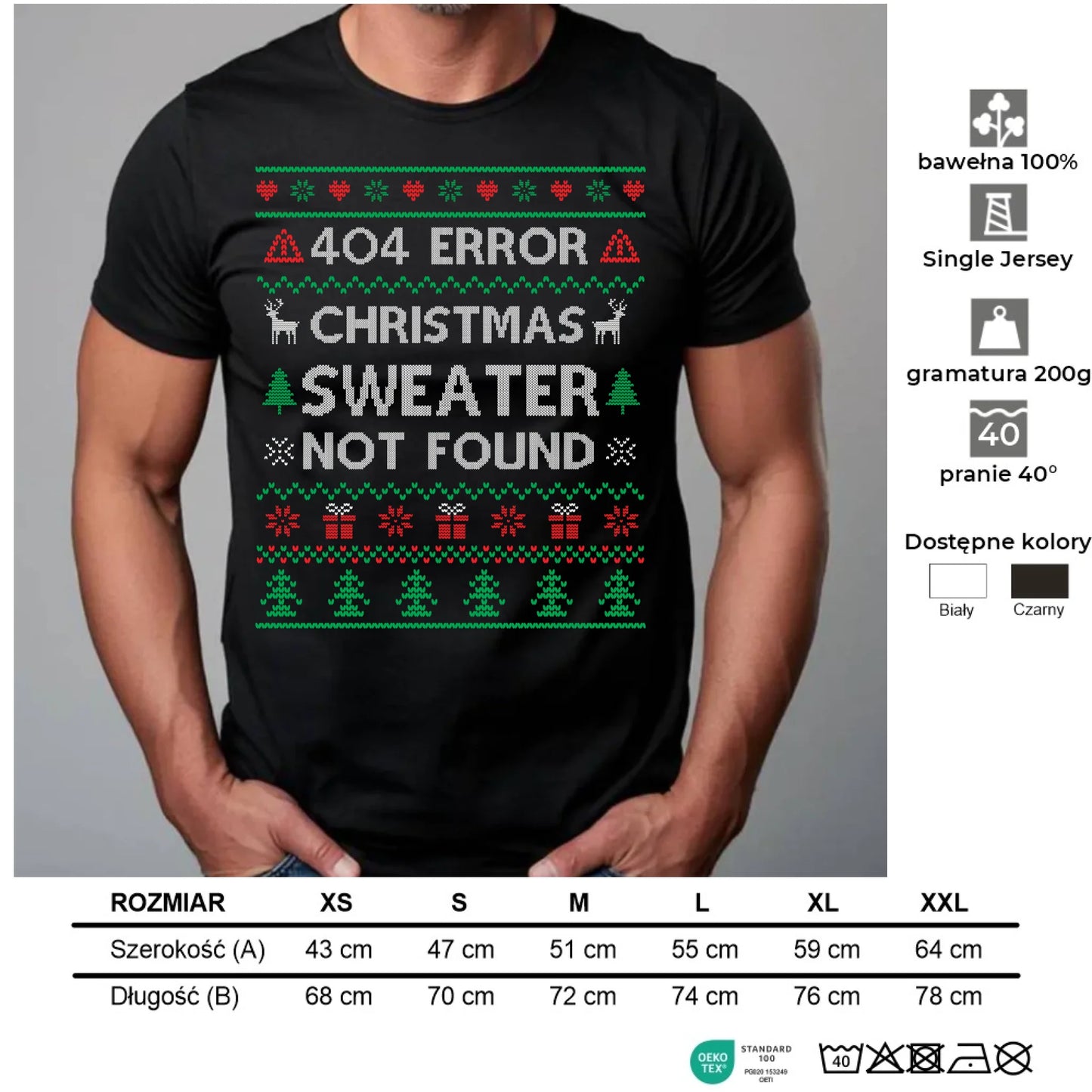 Koszulka męska świąteczna - Error 404 Christmas sweater not found BN107 - StoryCups.pl