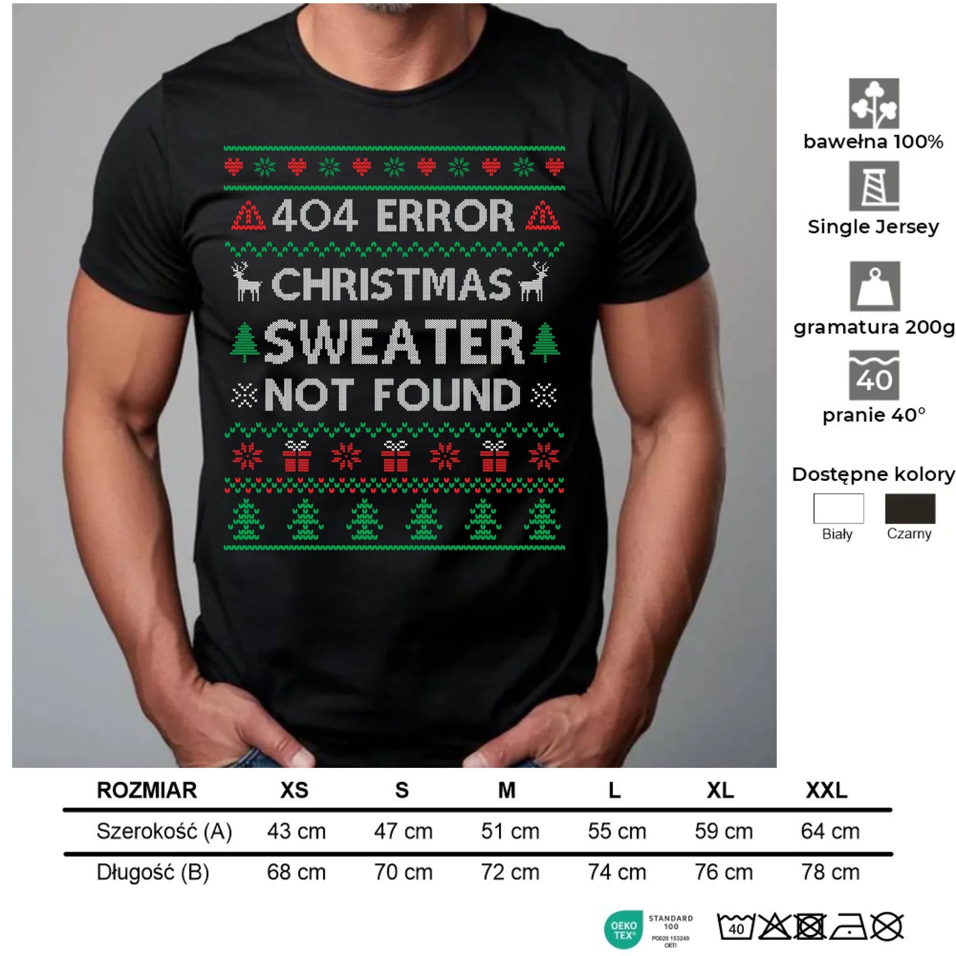 Koszulka męska świąteczna - Error 404 Christmas sweater not found BN107 - StoryCups.pl