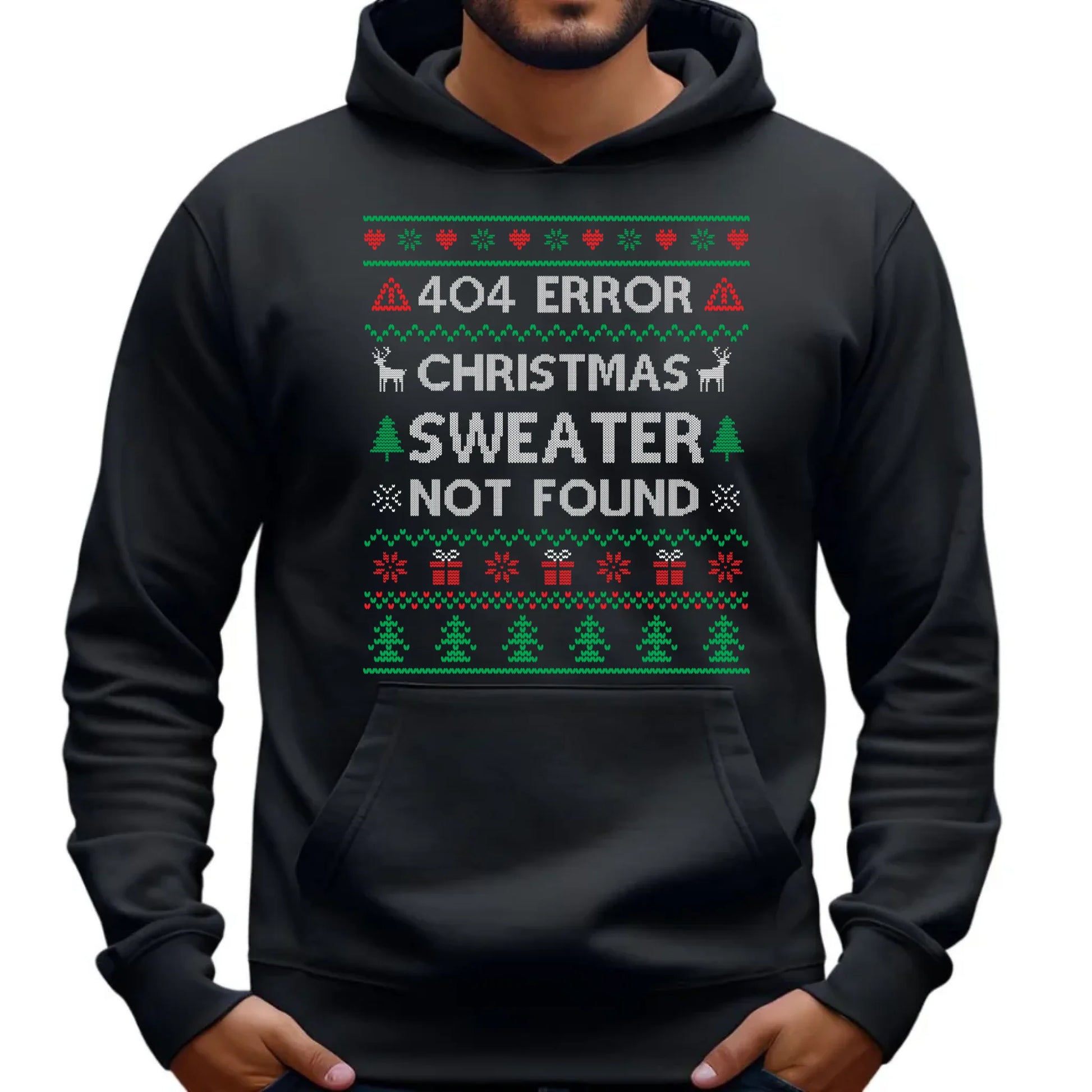 Bluza męska z kapturem świąteczna - Error 404 Christmas sweater not found BN107 - StoryCups.pl