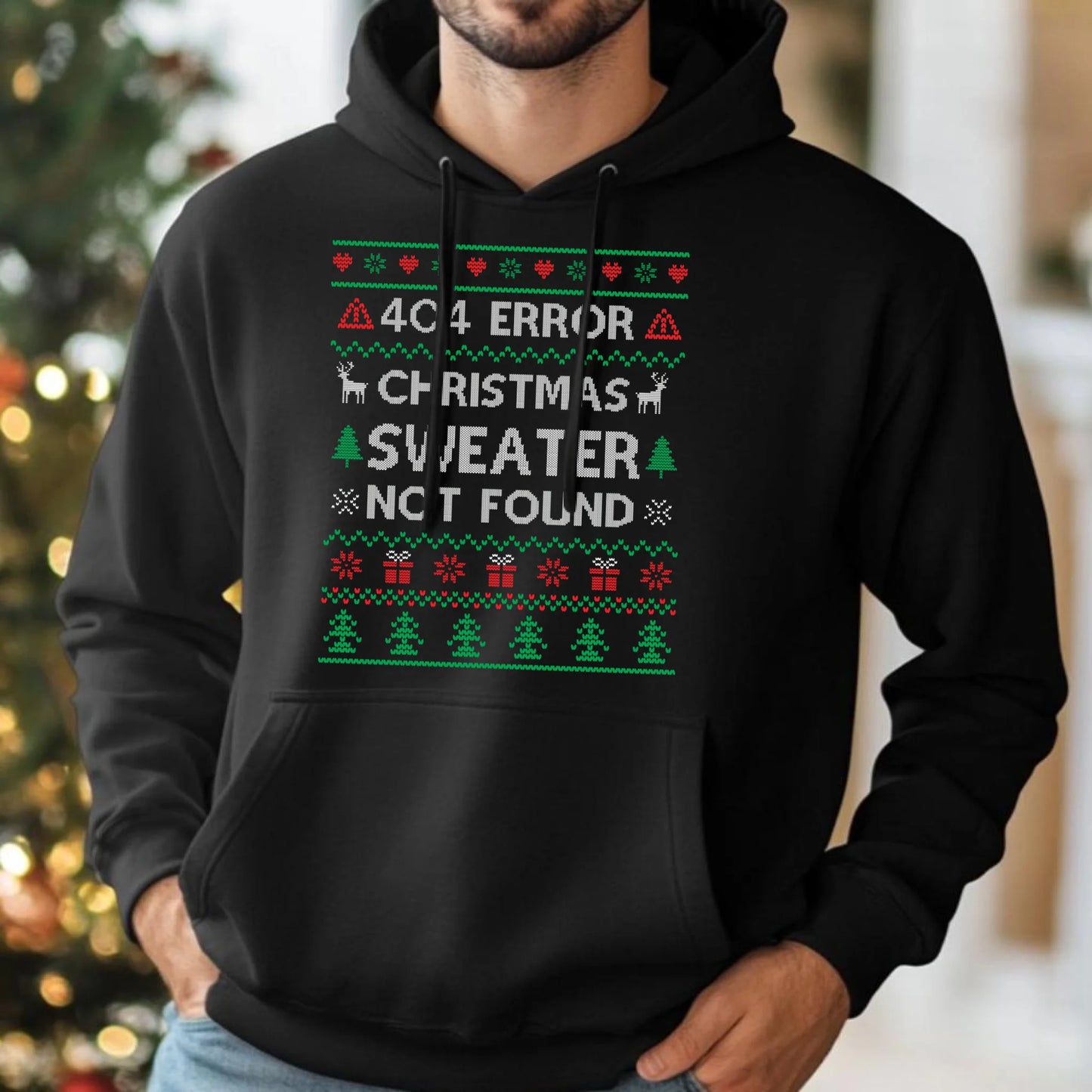 Bluza męska z kapturem świąteczna - Error 404 Christmas sweater not found BN107 - StoryCups.pl