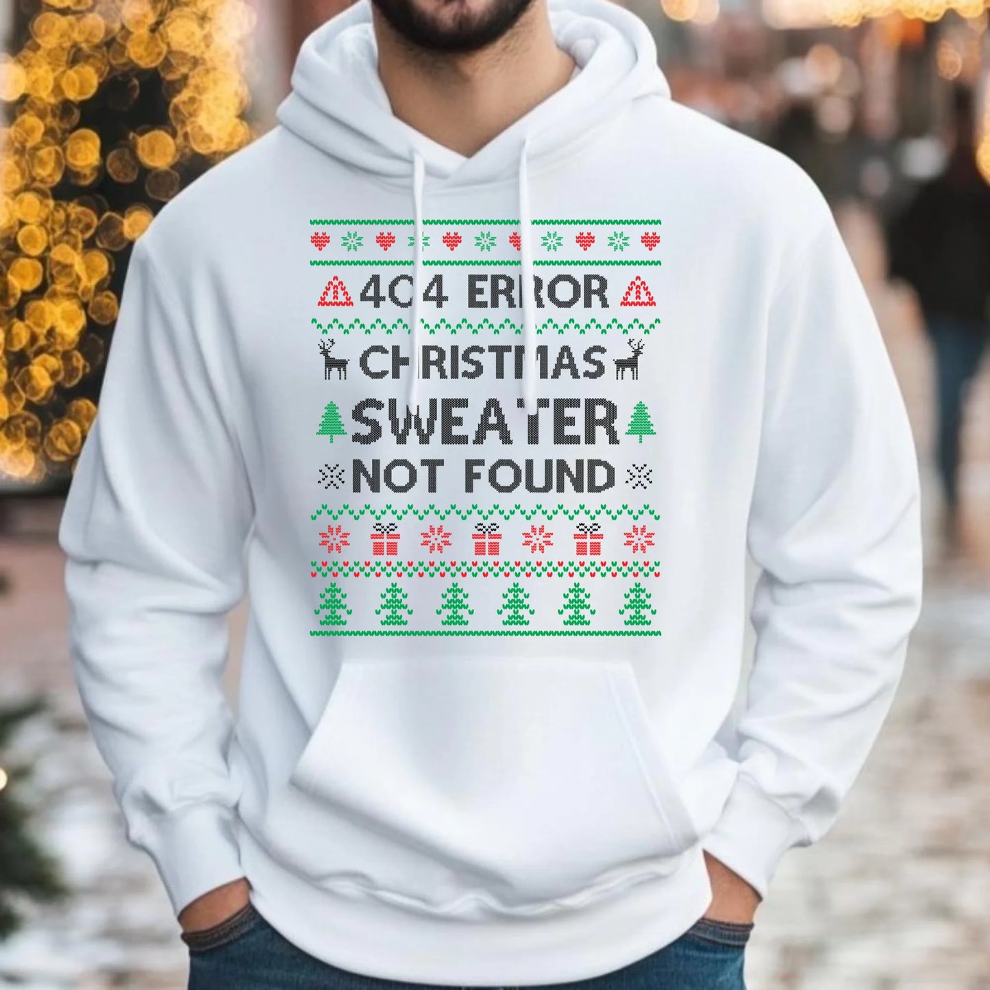Bluza męska z kapturem świąteczna - Error 404 Christmas sweater not found BN107 - StoryCups.pl
