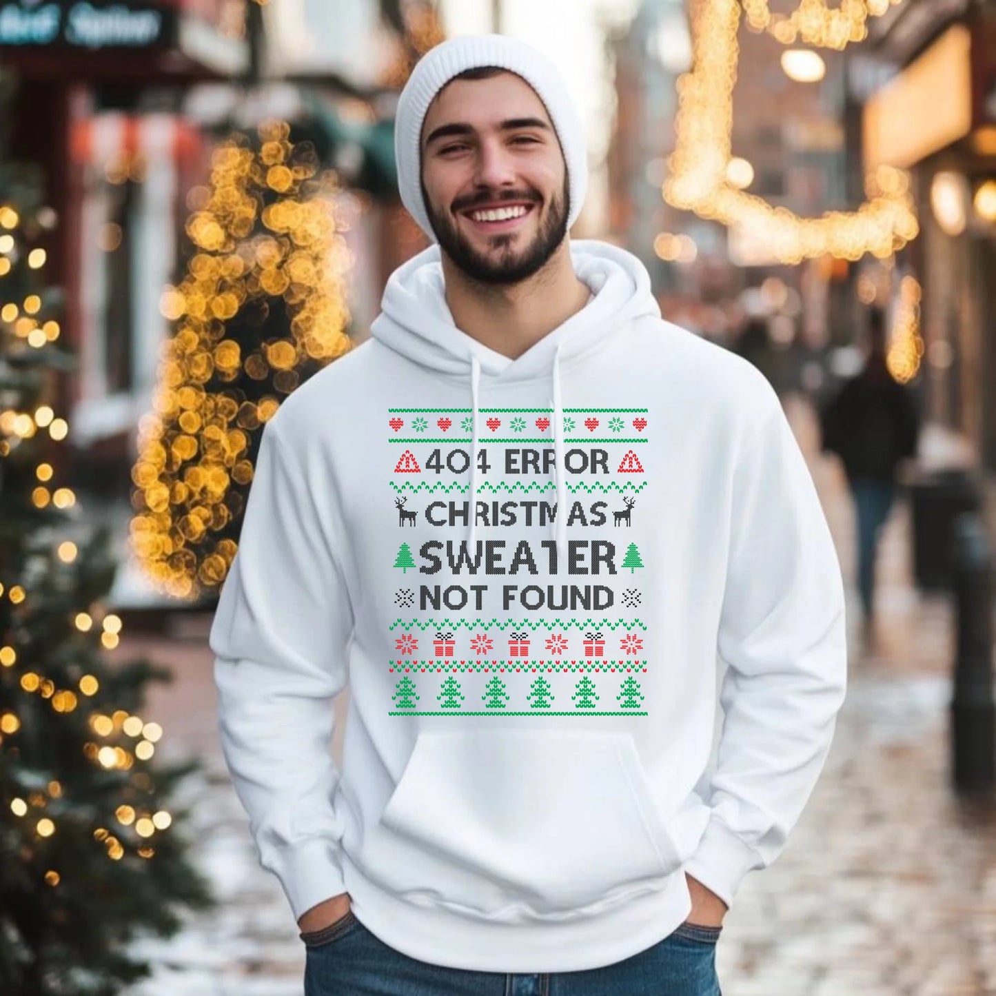 Bluza męska z kapturem świąteczna - Error 404 Christmas sweater not found BN107 - StoryCups.pl
