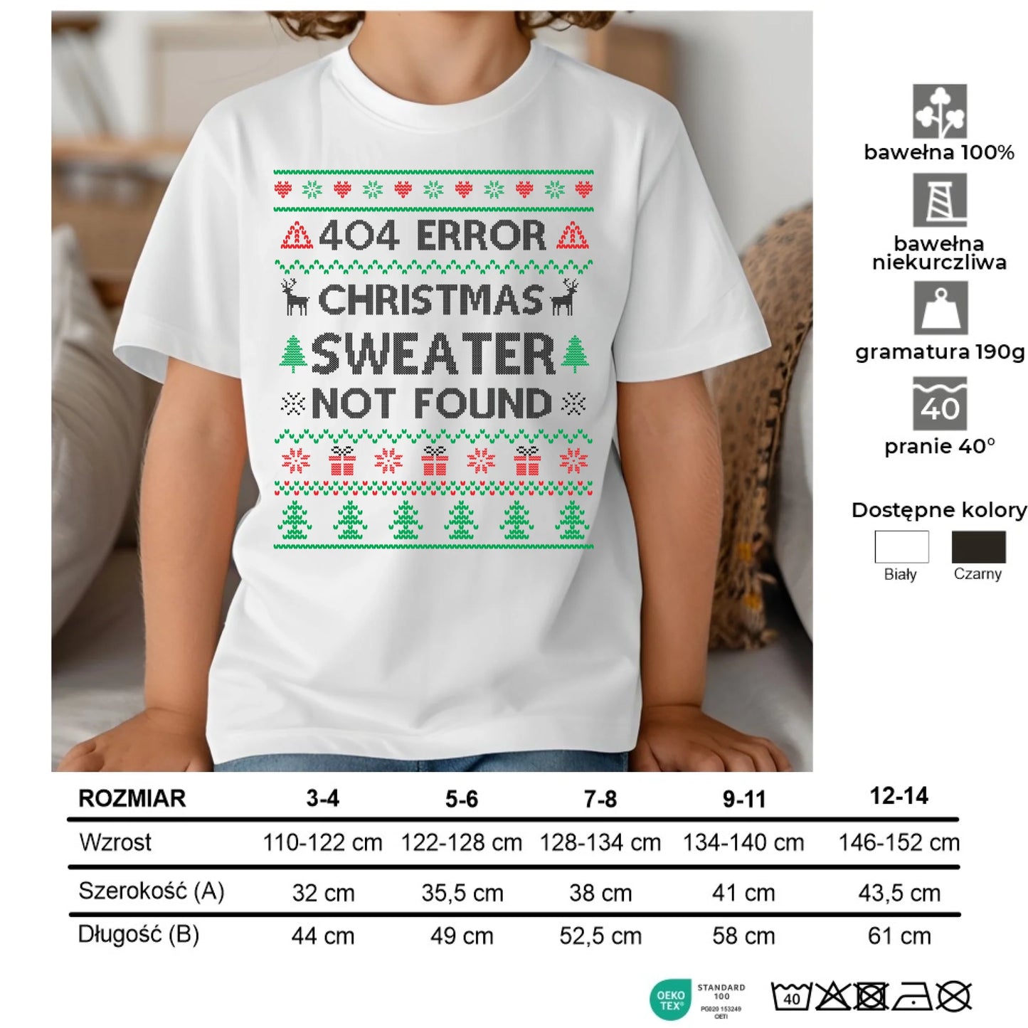 Koszulka dziecięca świąteczna - Error 404 Christmas sweater not found BN107 - StoryCups.pl
