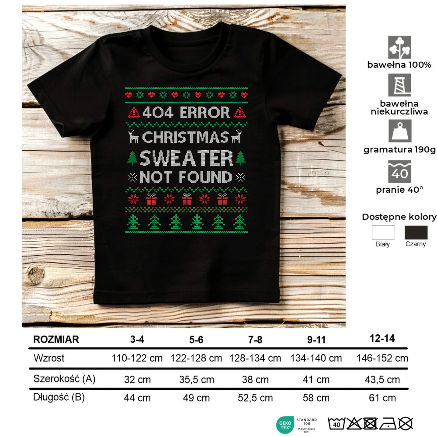 Koszulka dziecięca świąteczna - Error 404 Christmas sweater not found BN107 - StoryCups.pl
