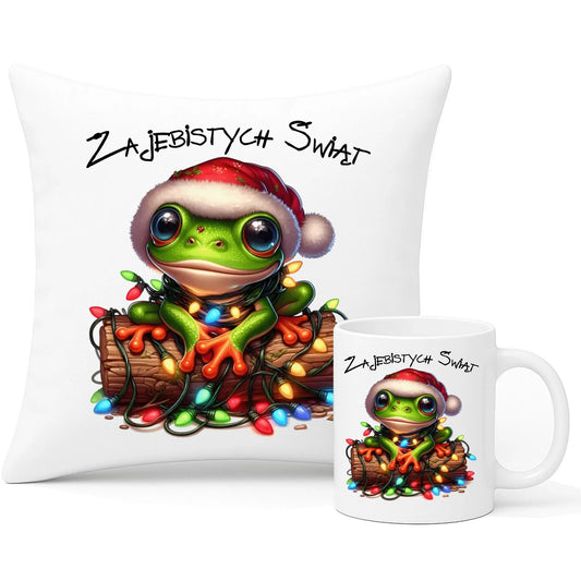 Zestaw poduszka i kubek świąteczny - Żaba - Żajebistych Świąt BN106 - StoryCups.pl