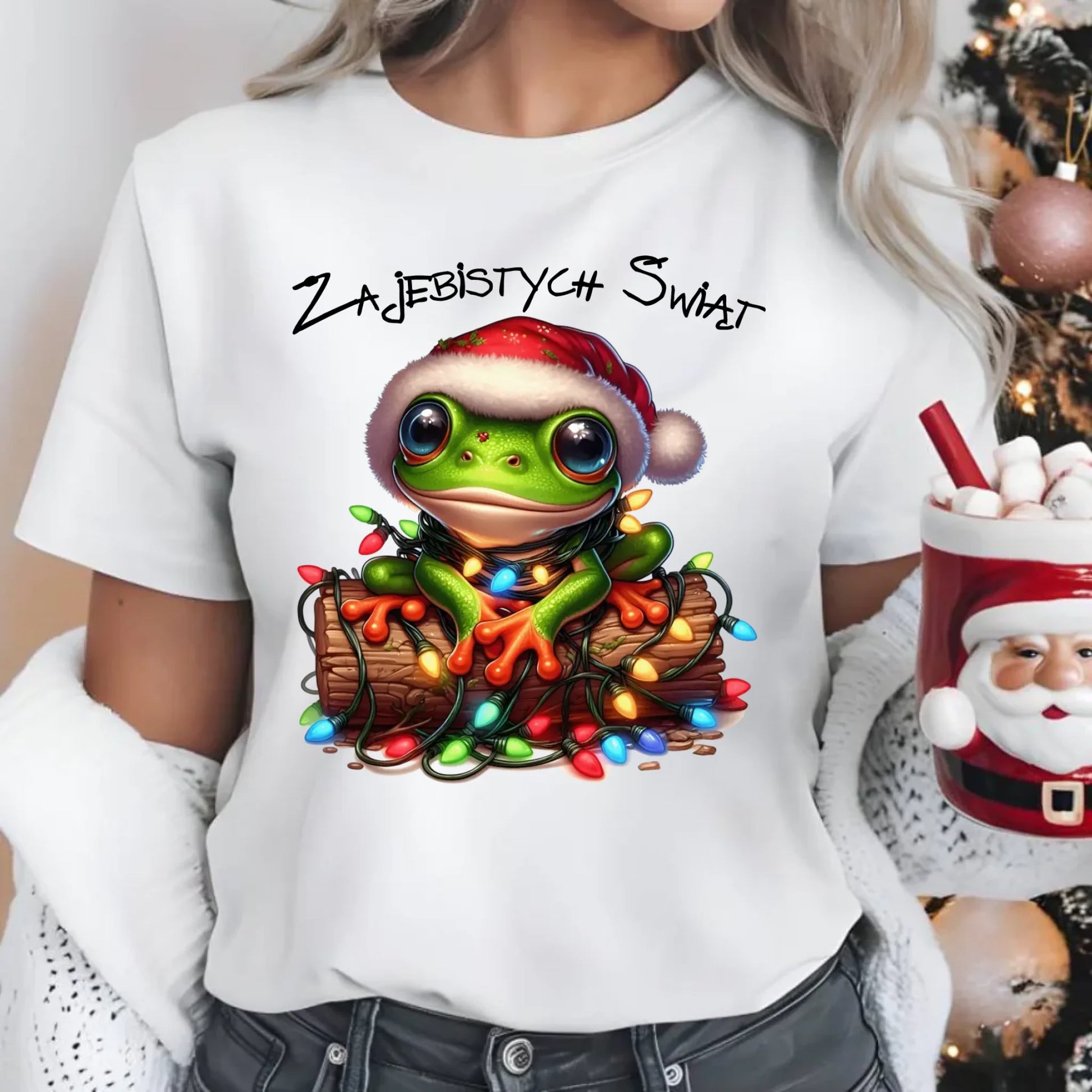 Koszulka damska świąteczna - Żaba - Żajebistych Świąt BN106 - StoryCups.pl