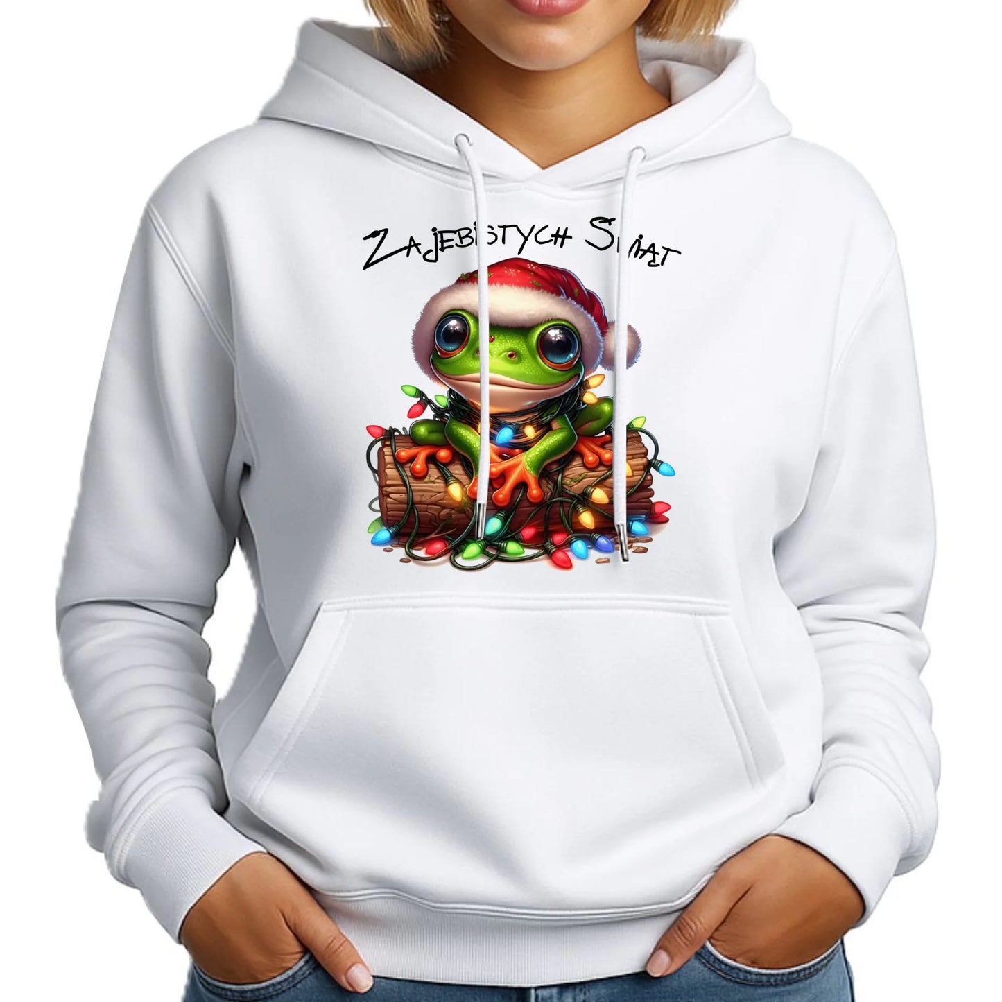 Bluza damska z kapturem świąteczna - Żaba - Żajebistych Świąt BN106 - StoryCups.pl