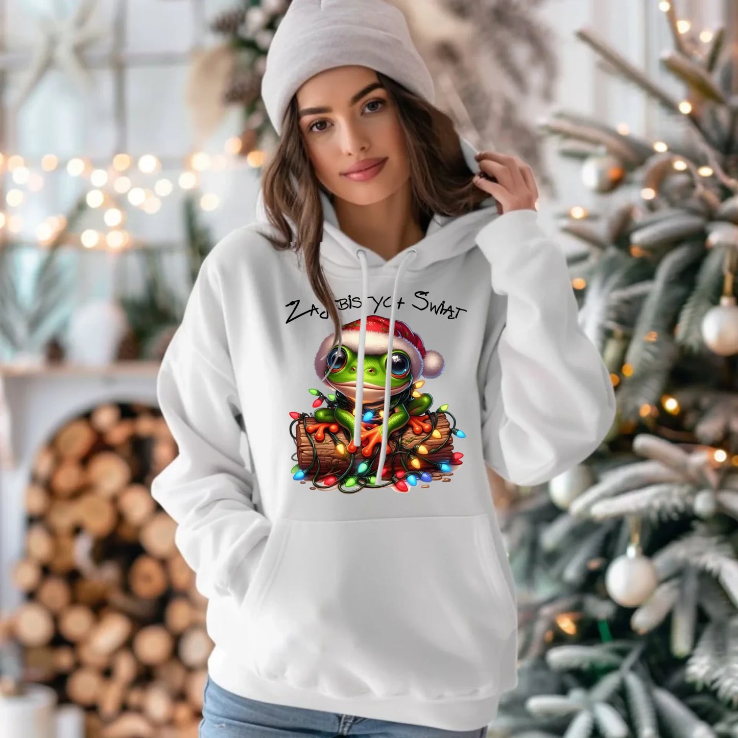 Bluza damska z kapturem świąteczna - Żaba - Żajebistych Świąt BN106 - StoryCups.pl